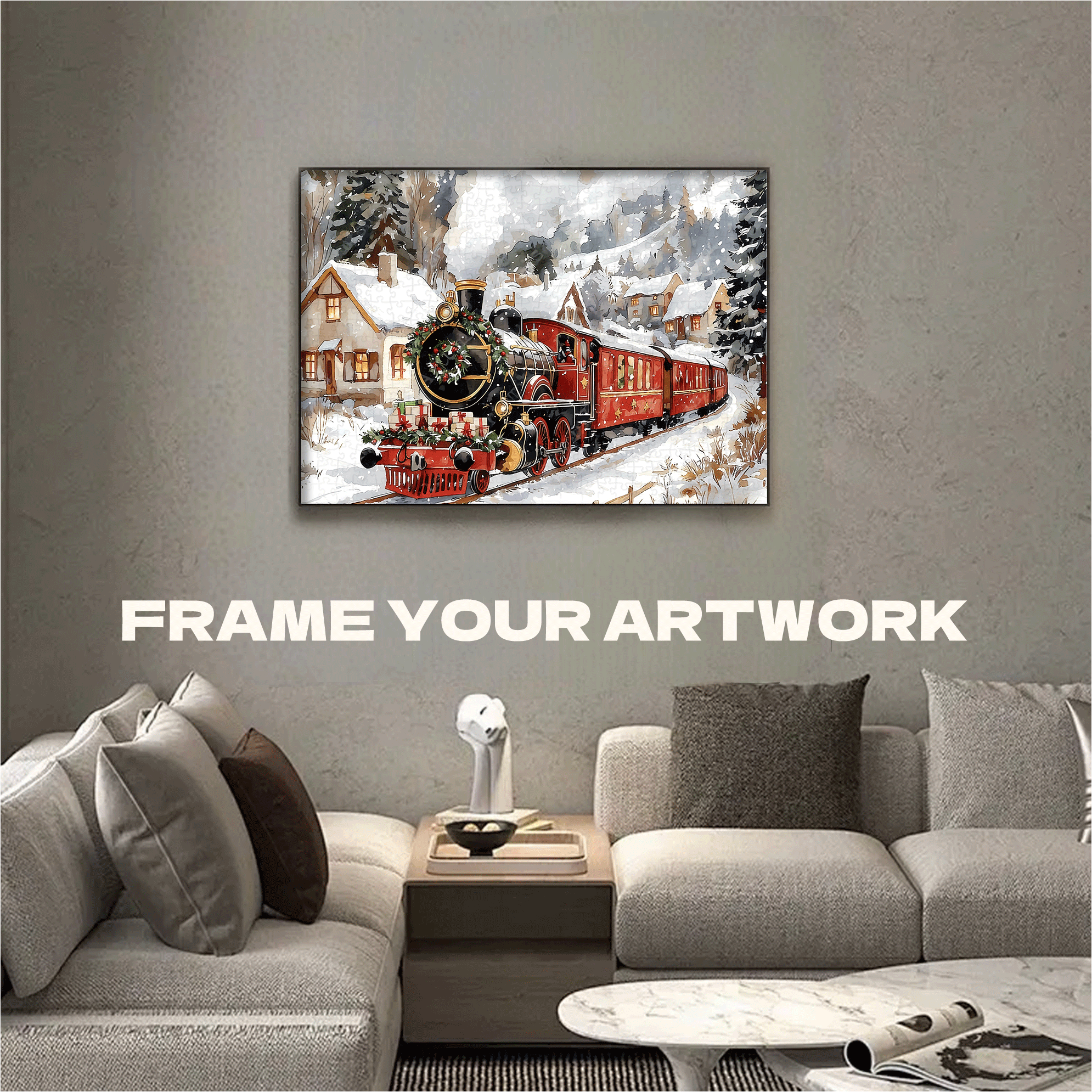 Vintage Christmas Train Vintage Locomotive 500pcs/1000pcs Jigsaw Puzzle, Scratch-Resistant, Interactive Family Game & Brain-Boosting DIY Decor, Perfect for Halloween, Christmas & New Year Gifts, Family Puzzle Game