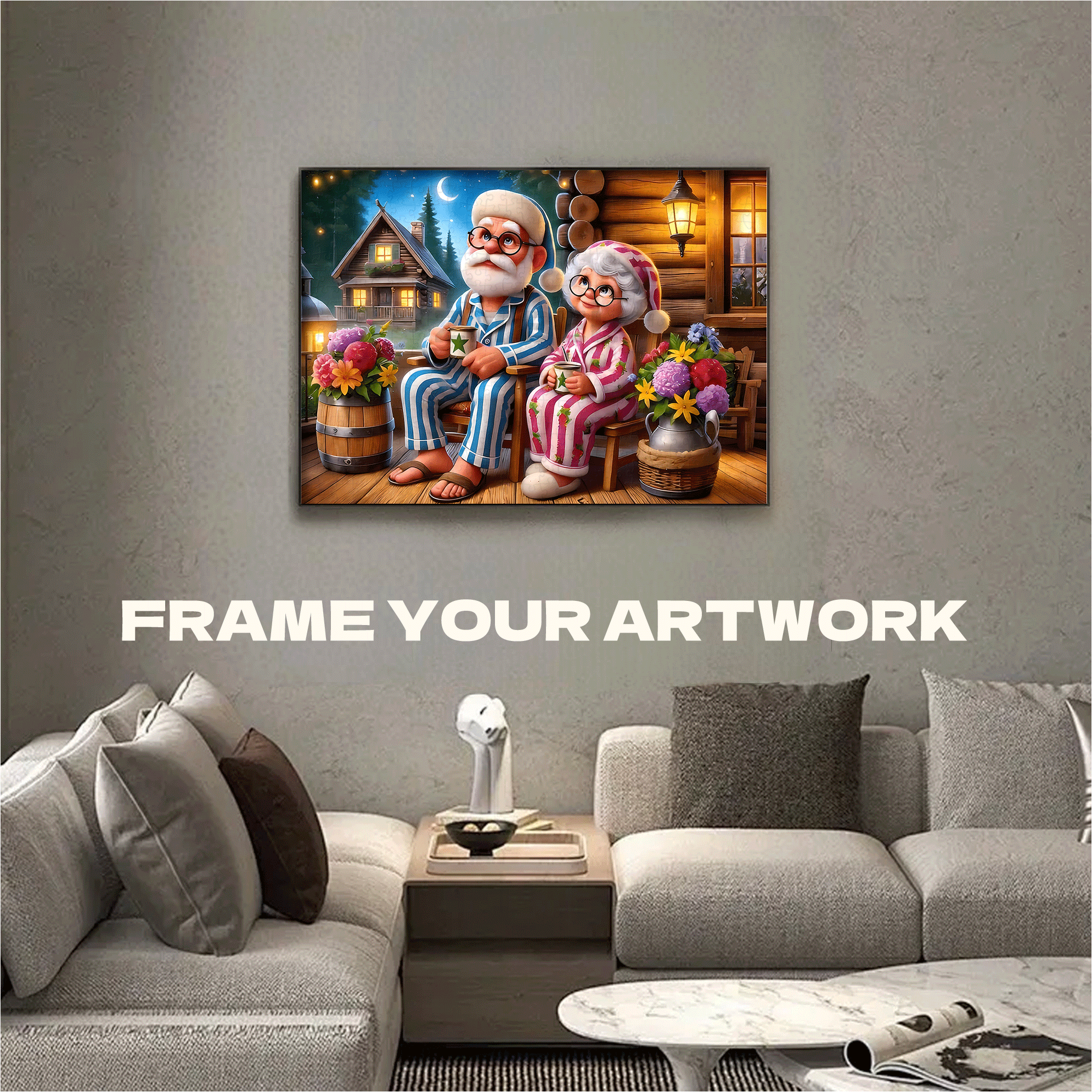 Warm Tea Under The Moonlight 500pcs/1000pcs Jigsaw Puzzle, Scratch-Resistant, Interactive Family Game & Brain-Boosting DIY Decor, Perfect for Halloween, Christmas & New Year Gifts, Family Puzzle Game
