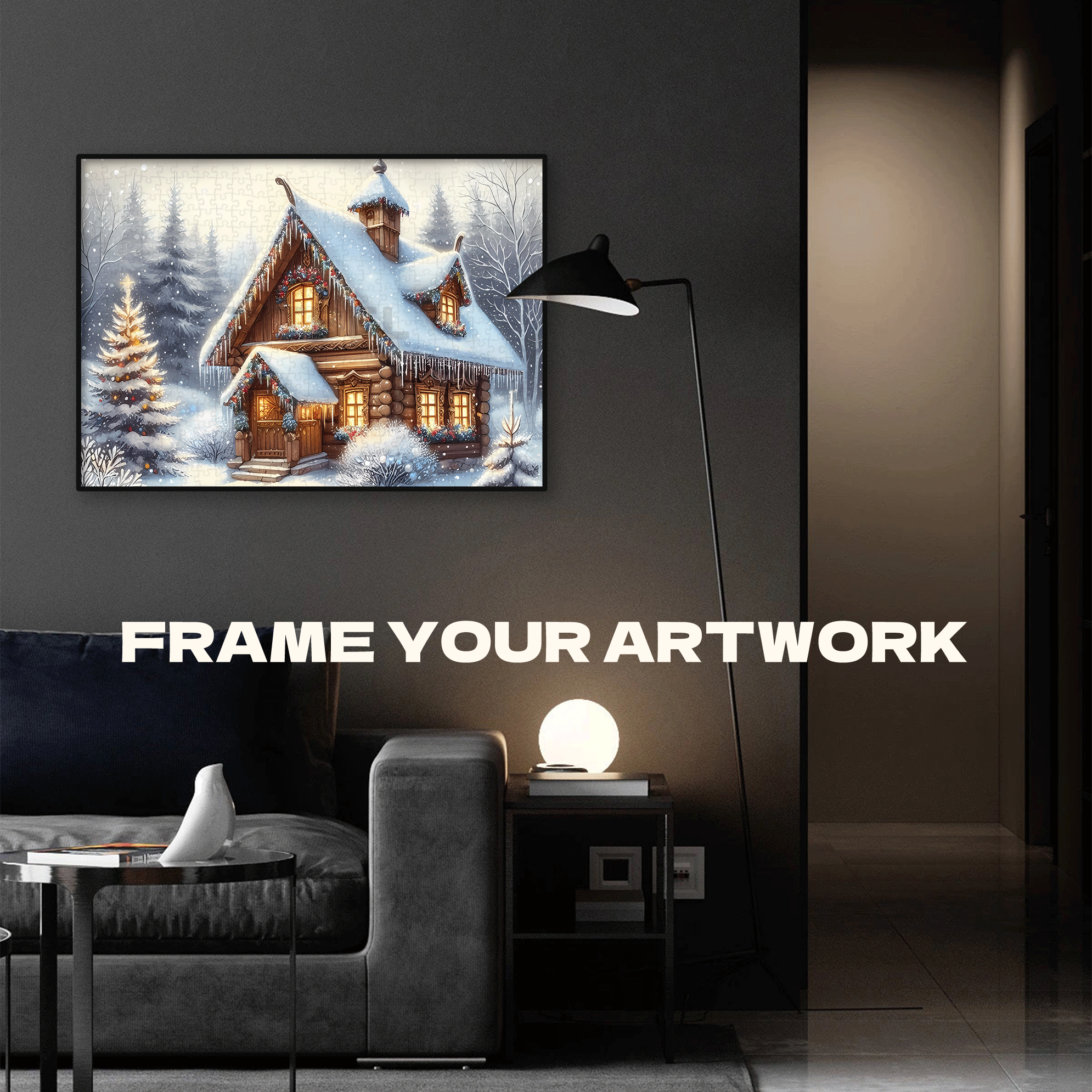 Wooden Cabin In The Forest Snow 500pcs/1000pcs Jigsaw Puzzle, Scratch-Resistant, Interactive Family Game & Brain-Boosting DIY Decor, Perfect for Halloween, Christmas & New Year Gifts, Family Puzzle Game