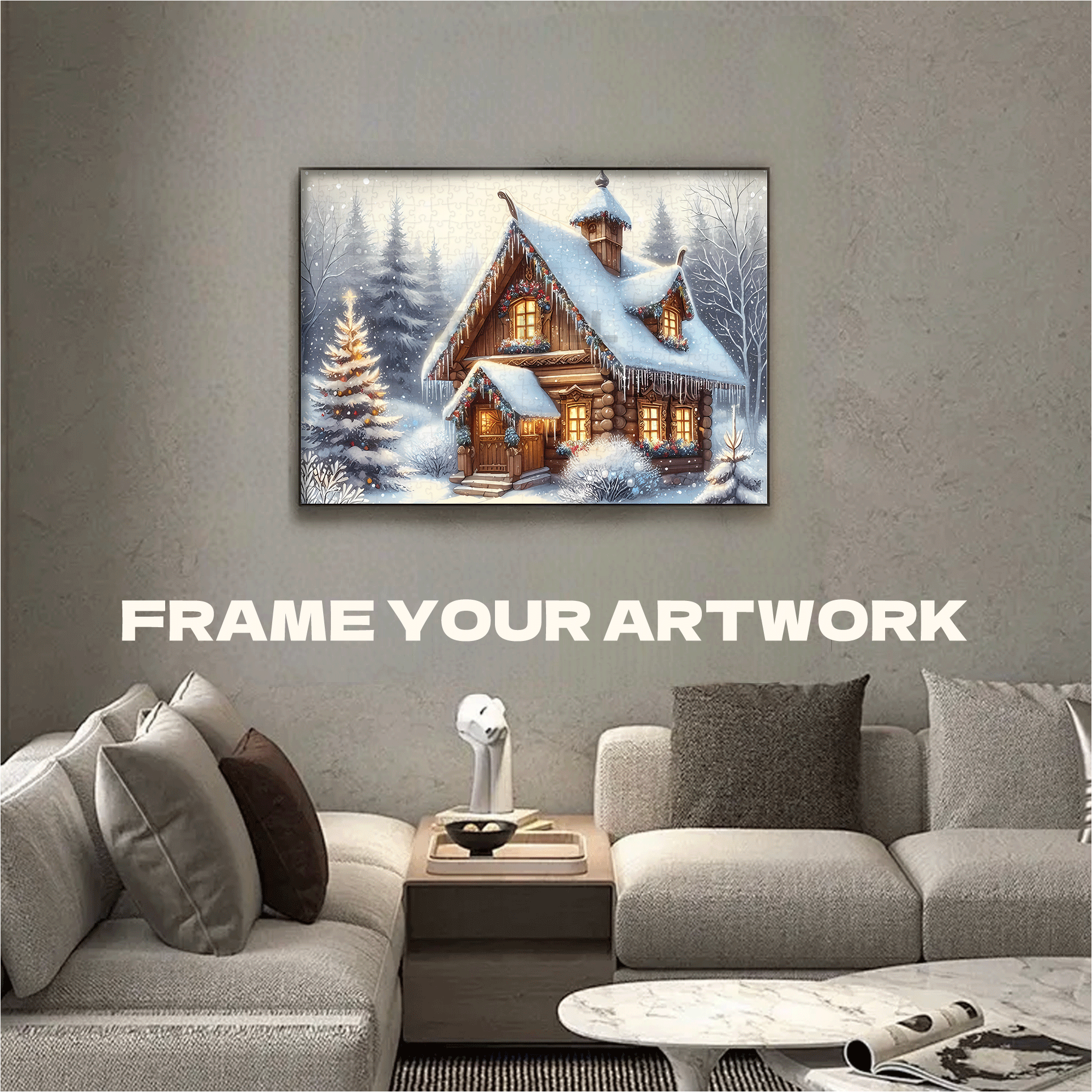 Wooden Cabin In The Forest Snow 500pcs/1000pcs Jigsaw Puzzle, Scratch-Resistant, Interactive Family Game & Brain-Boosting DIY Decor, Perfect for Halloween, Christmas & New Year Gifts, Family Puzzle Game