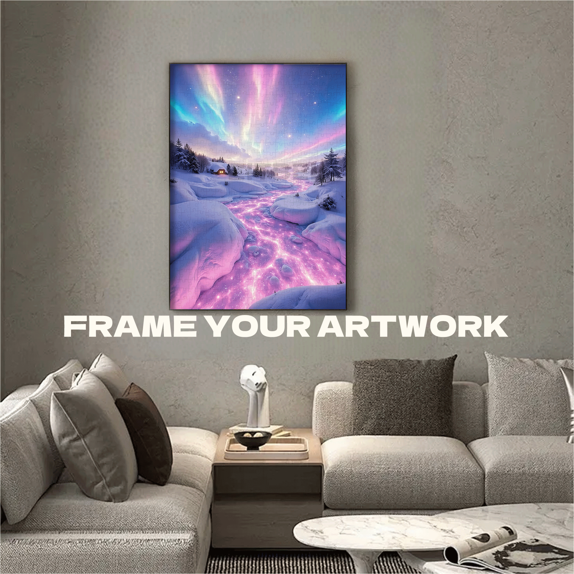An Aurora Snowscape River 500pcs/1000pcs Jigsaw Puzzle, Scratch-Resistant, Interactive Family Game & Brain-Boosting DIY Decor, Perfect for Halloween, Christmas & New Year Gifts, Family Puzzle Game