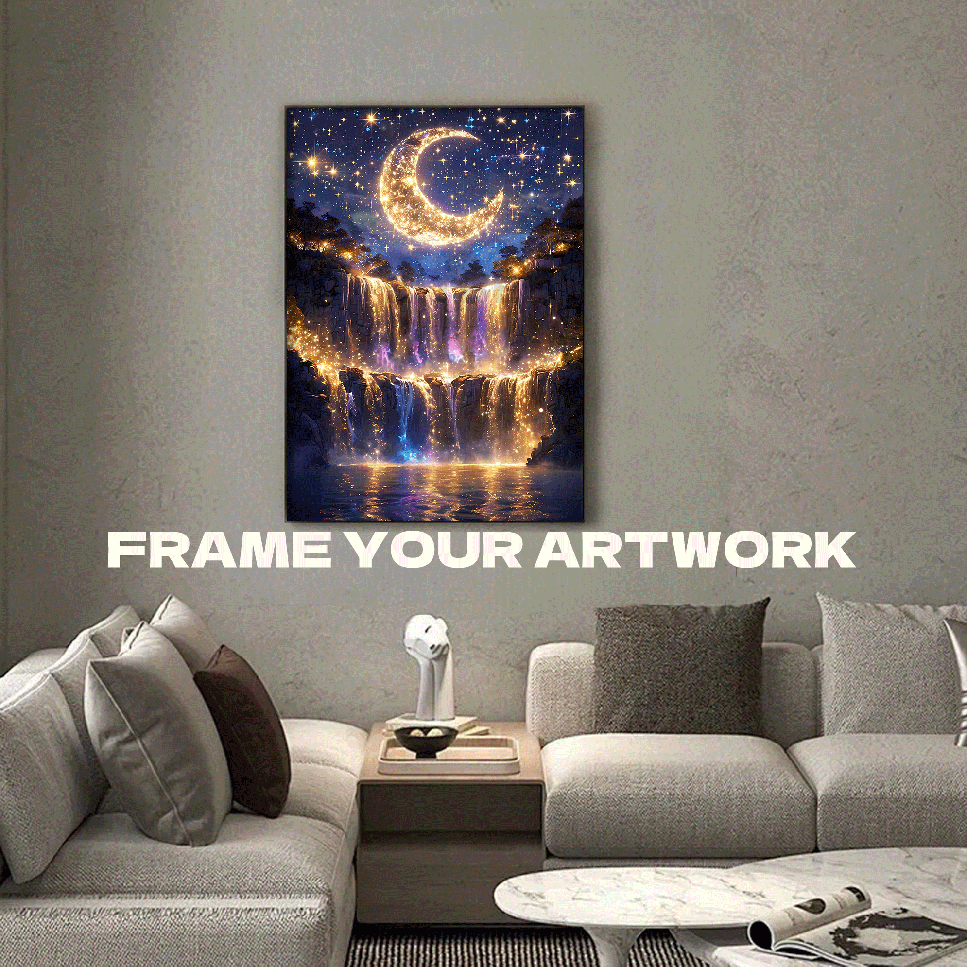 Moonlight Waterfall Diamond 500pcs/1000pcs Jigsaw Puzzle, Scratch-Resistant, Interactive Family Game & Brain-Boosting DIY Decor, Perfect for Halloween, Christmas & New Year Gifts, Family Puzzle Game