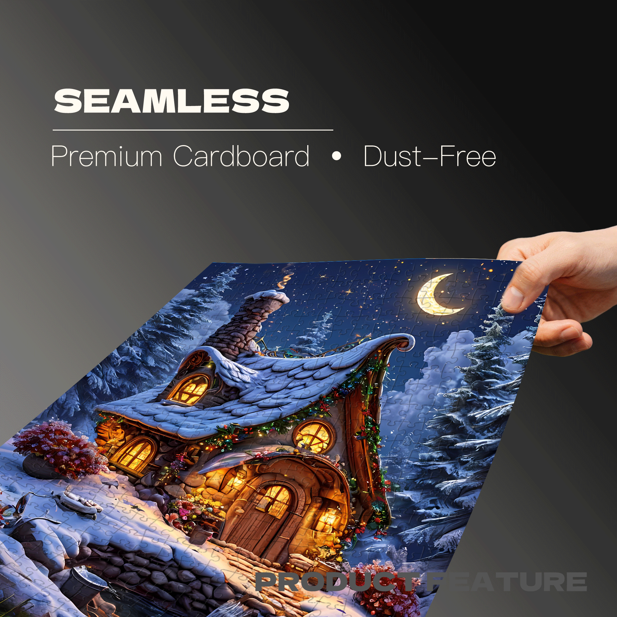 Snow-covered House Under The Moonlight 500pcs/1000pcs Jigsaw Puzzle, Scratch-Resistant, Interactive Family Game & Brain-Boosting DIY Decor, Perfect for Halloween, Christmas & New Year Gifts, Family Puzzle Game