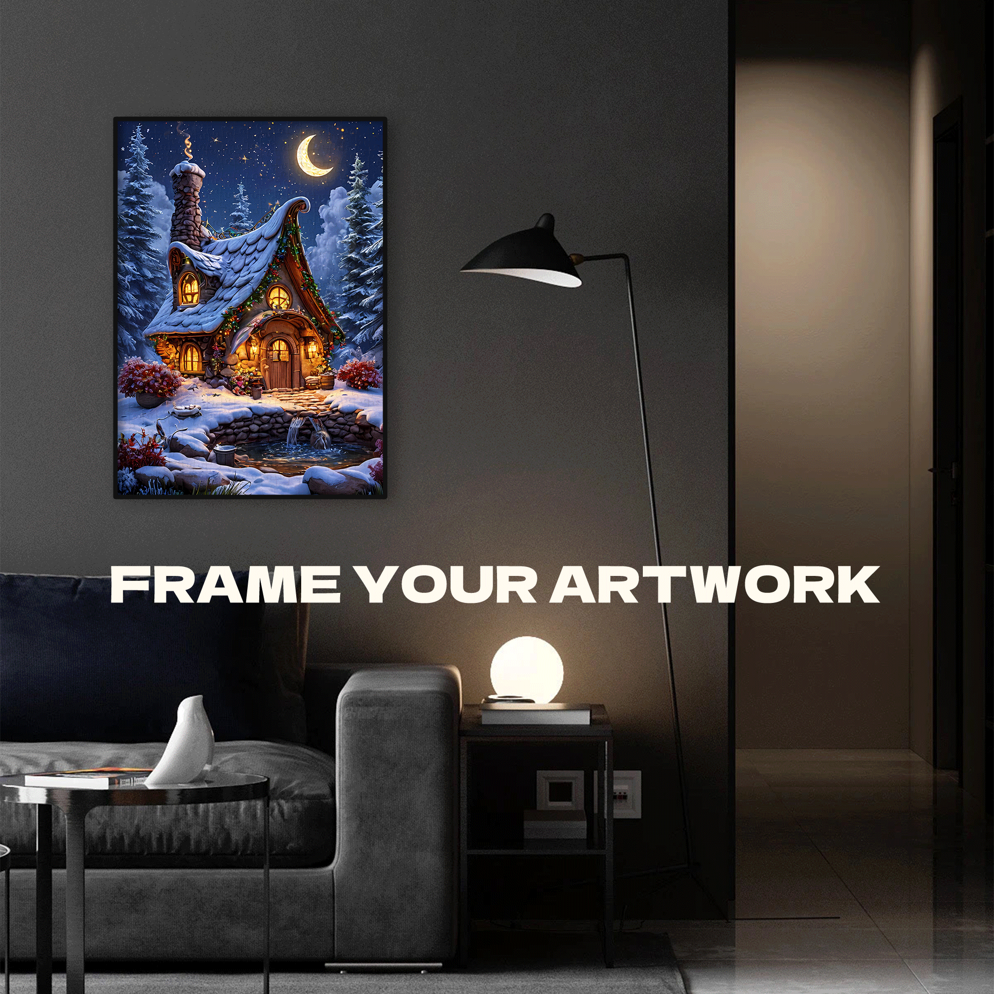 Snow-covered House Under The Moonlight 500pcs/1000pcs Jigsaw Puzzle, Scratch-Resistant, Interactive Family Game & Brain-Boosting DIY Decor, Perfect for Halloween, Christmas & New Year Gifts, Family Puzzle Game