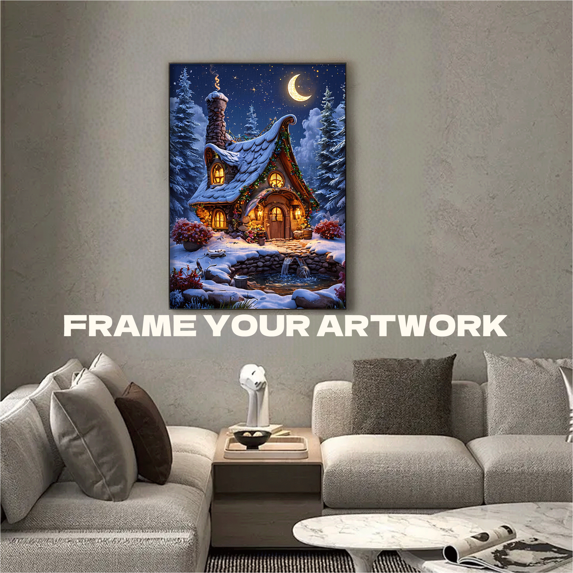 Snow-covered House Under The Moonlight 500pcs/1000pcs Jigsaw Puzzle, Scratch-Resistant, Interactive Family Game & Brain-Boosting DIY Decor, Perfect for Halloween, Christmas & New Year Gifts, Family Puzzle Game