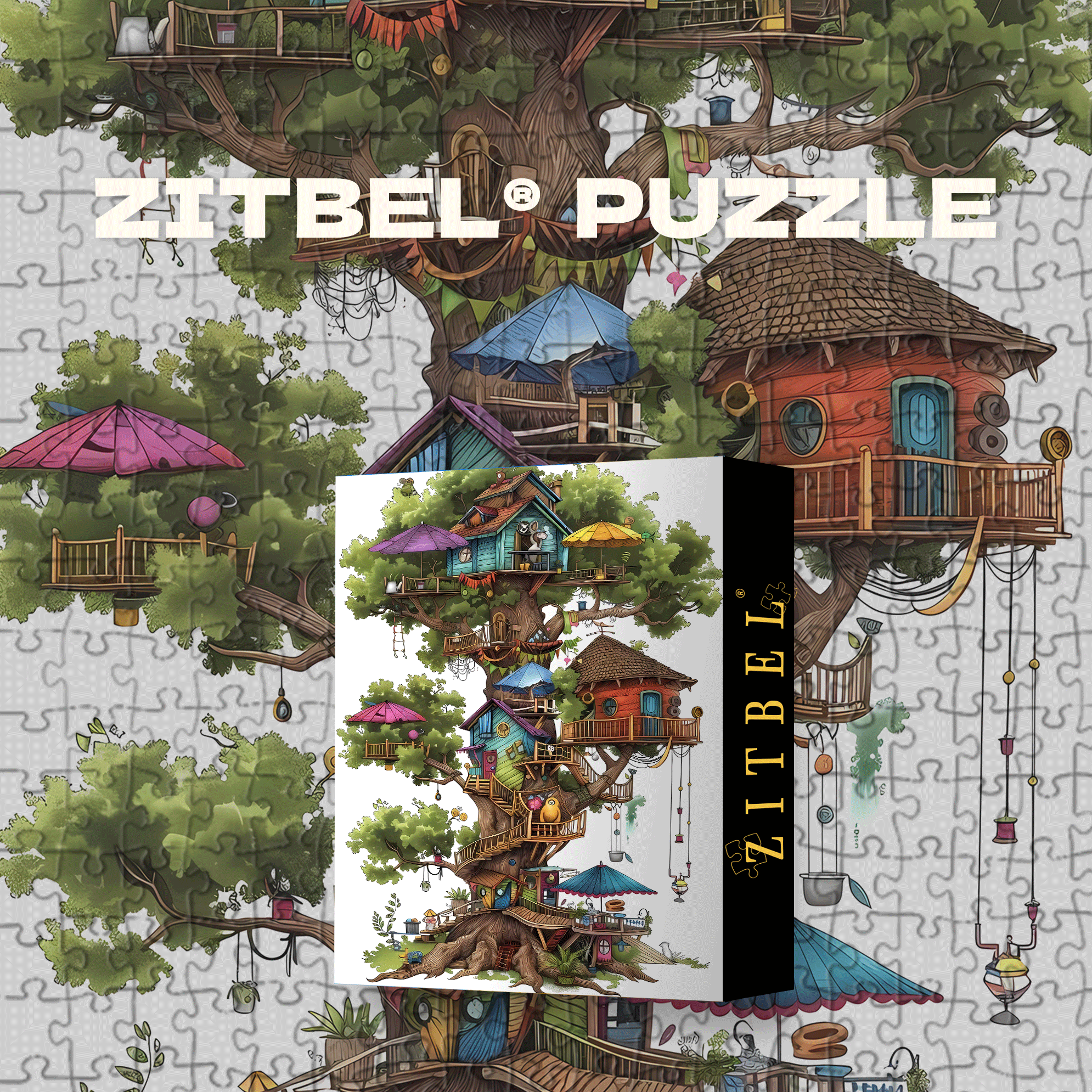 Giant Tree House 500pcs/1000pcs Jigsaw Puzzle, Scratch-Resistant, Interactive Family Game & Brain-Boosting DIY Decor, Perfect for Halloween, Christmas & New Year Gifts, Family Puzzle Game