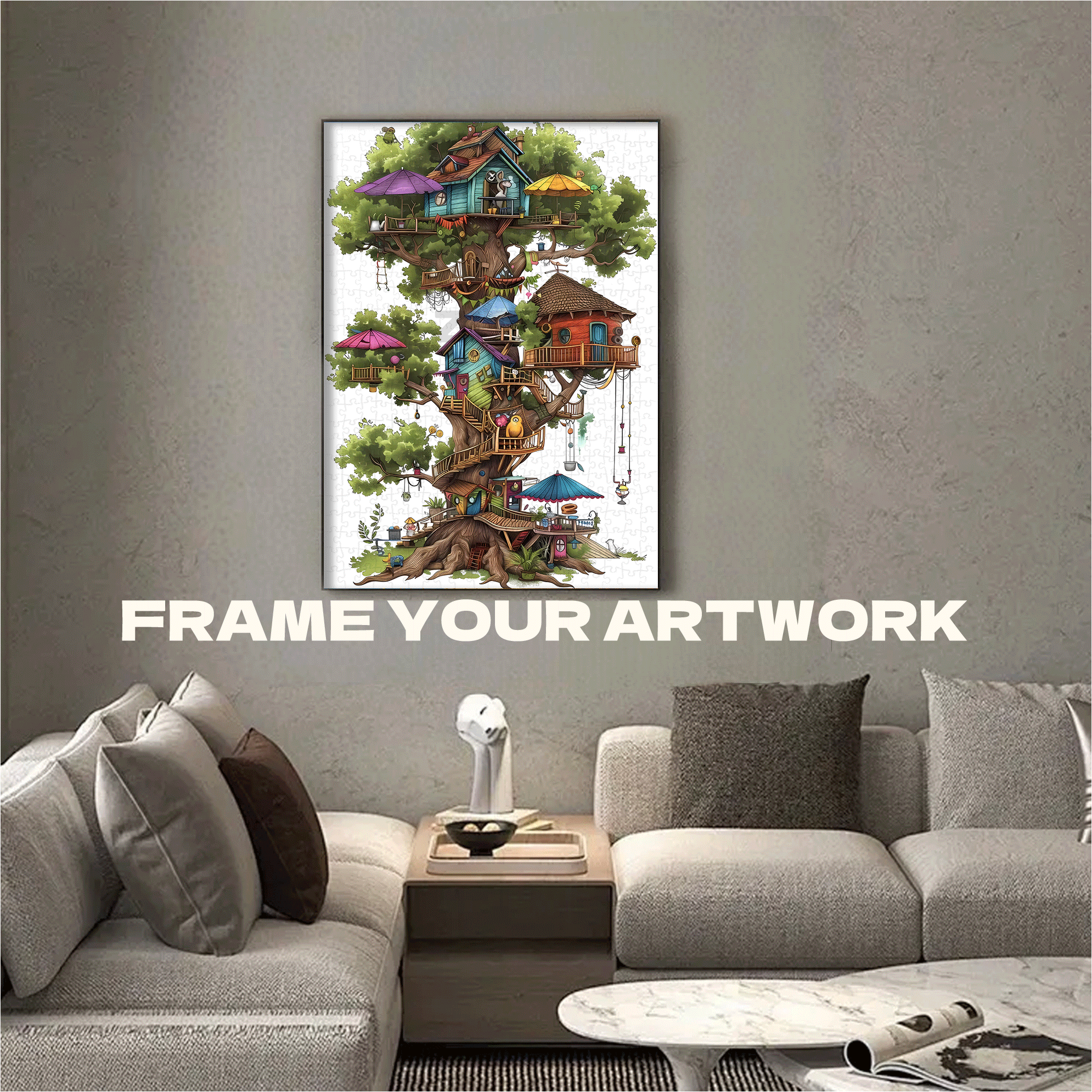 Giant Tree House 500pcs/1000pcs Jigsaw Puzzle, Scratch-Resistant, Interactive Family Game & Brain-Boosting DIY Decor, Perfect for Halloween, Christmas & New Year Gifts, Family Puzzle Game