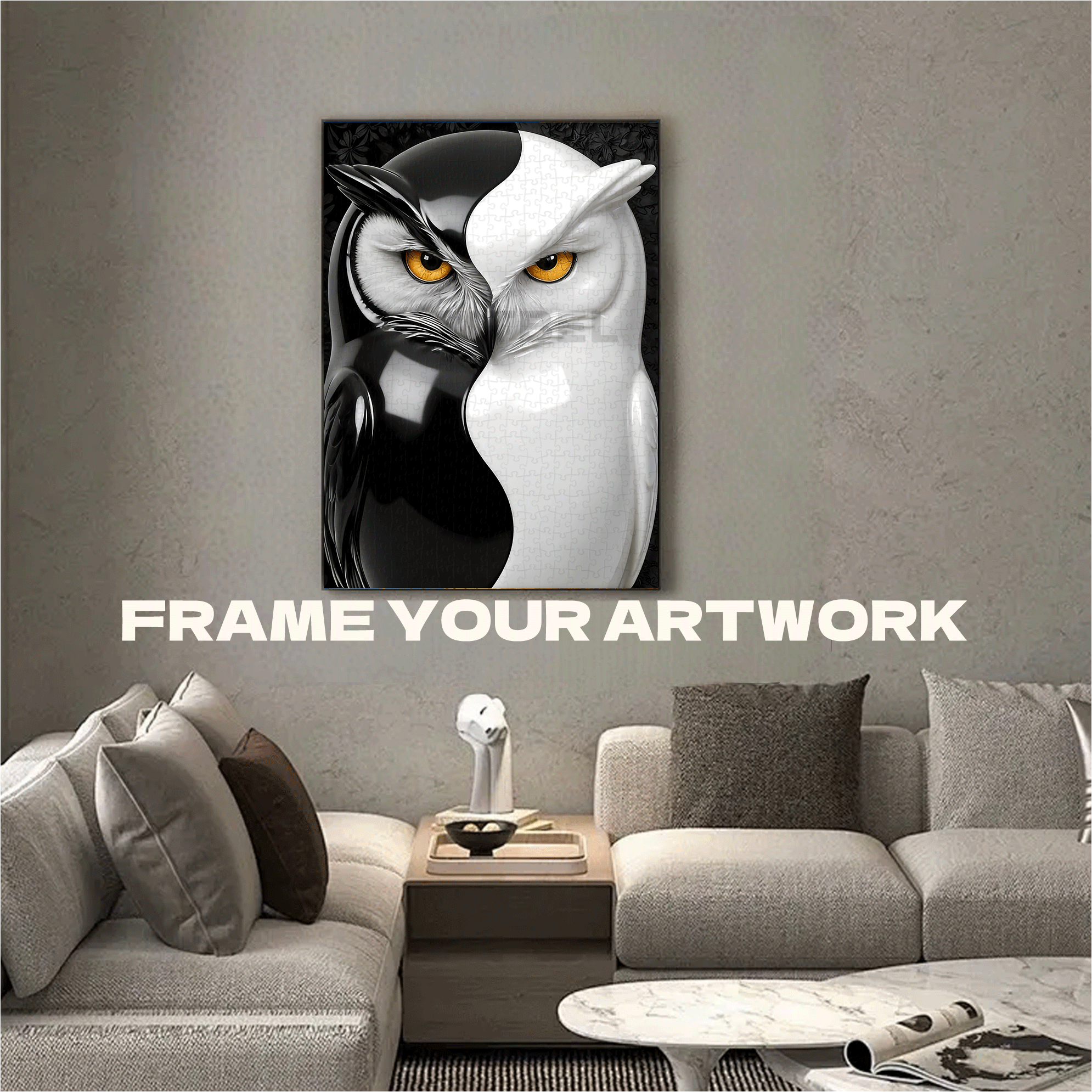 Gray and White Owl 500pcs/1000pcs Jigsaw Puzzle, Scratch-Resistant, Interactive Family Game & Brain-Boosting DIY Decor, Perfect for Halloween, Christmas & New Year Gifts, Family Puzzle Game