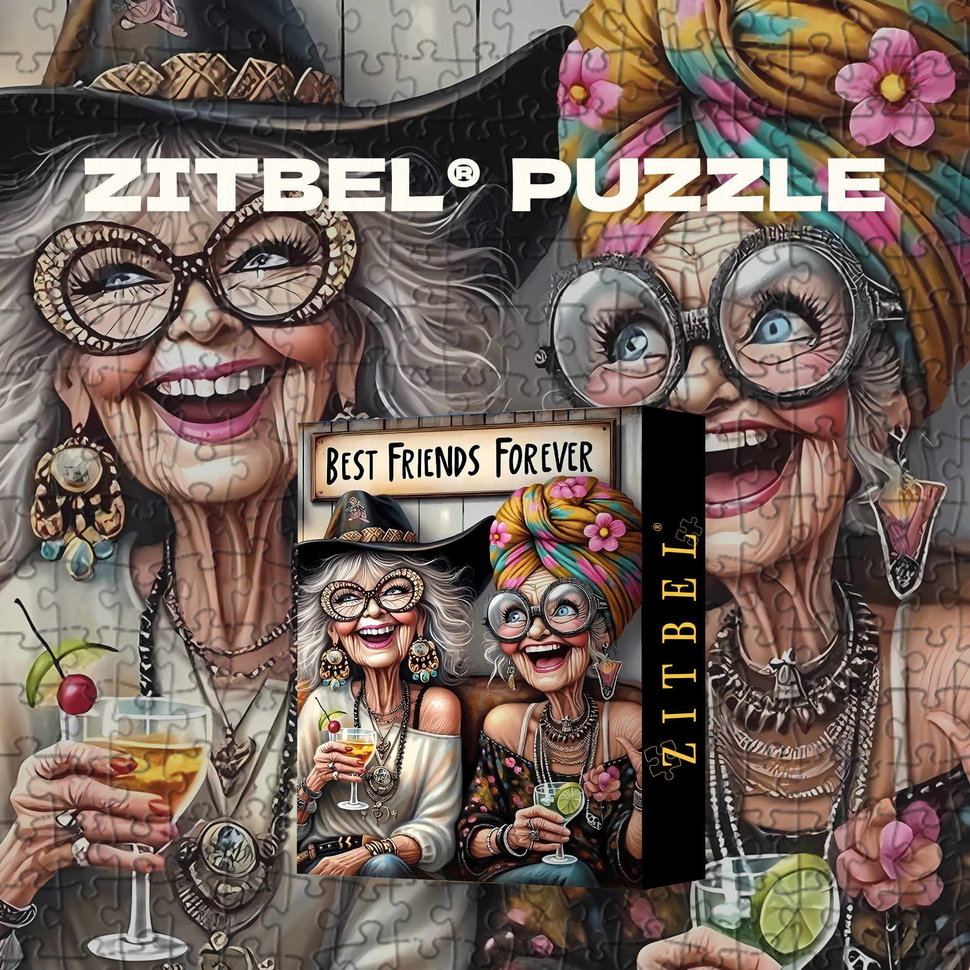 Old Ladies 500pcs/1000pcs Jigsaw Puzzle, Scratch-Resistant, Interactive Family Game & Brain-Boosting DIY Decor, Perfect for Halloween, Christmas & New Year Gifts, Family Puzzle Game