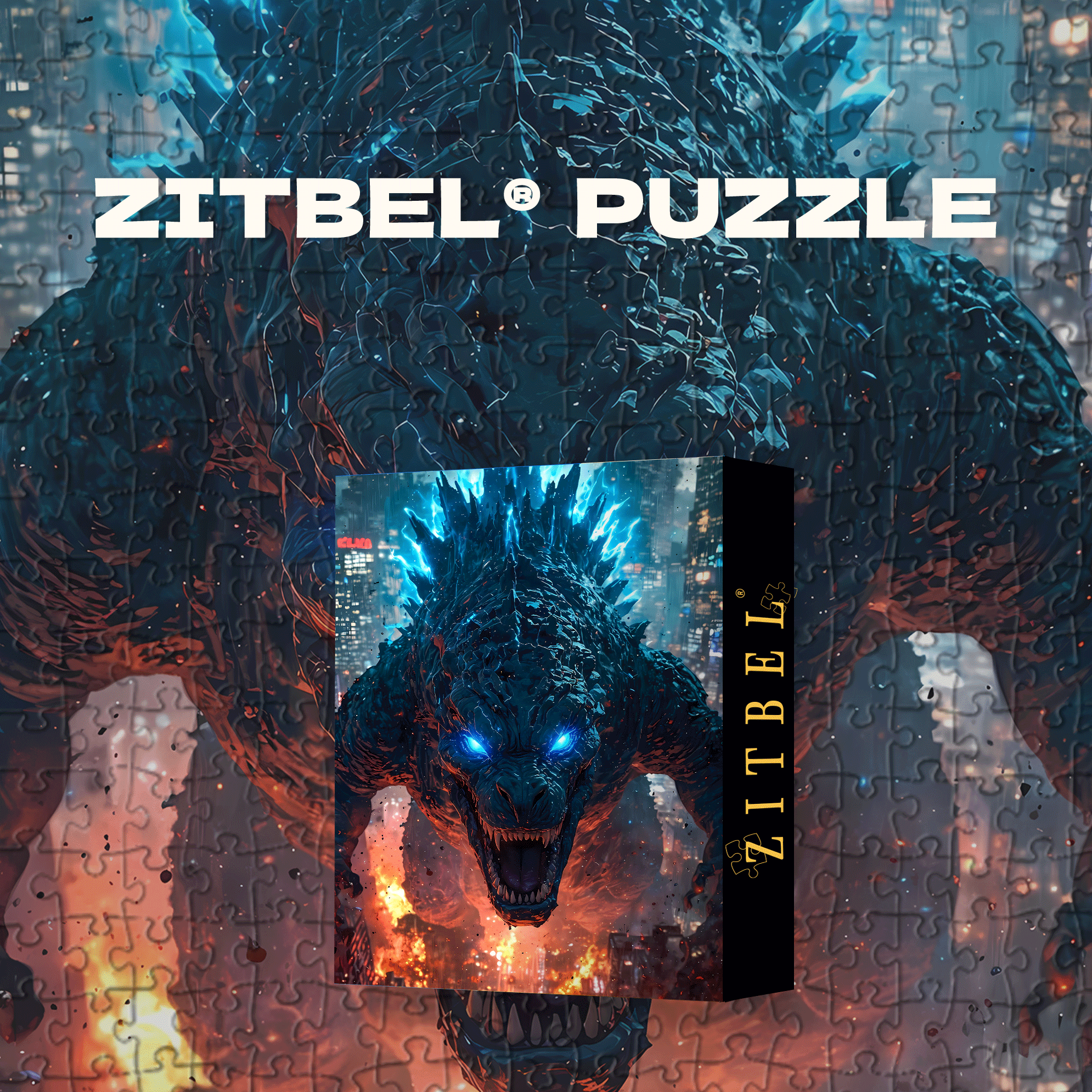 Raging Godzilla 500pcs/1000pcs Jigsaw Puzzle, Scratch-Resistant, Interactive Family Game & Brain-Boosting DIY Decor, Perfect for Halloween, Christmas & New Year Gifts, Family Puzzle Game