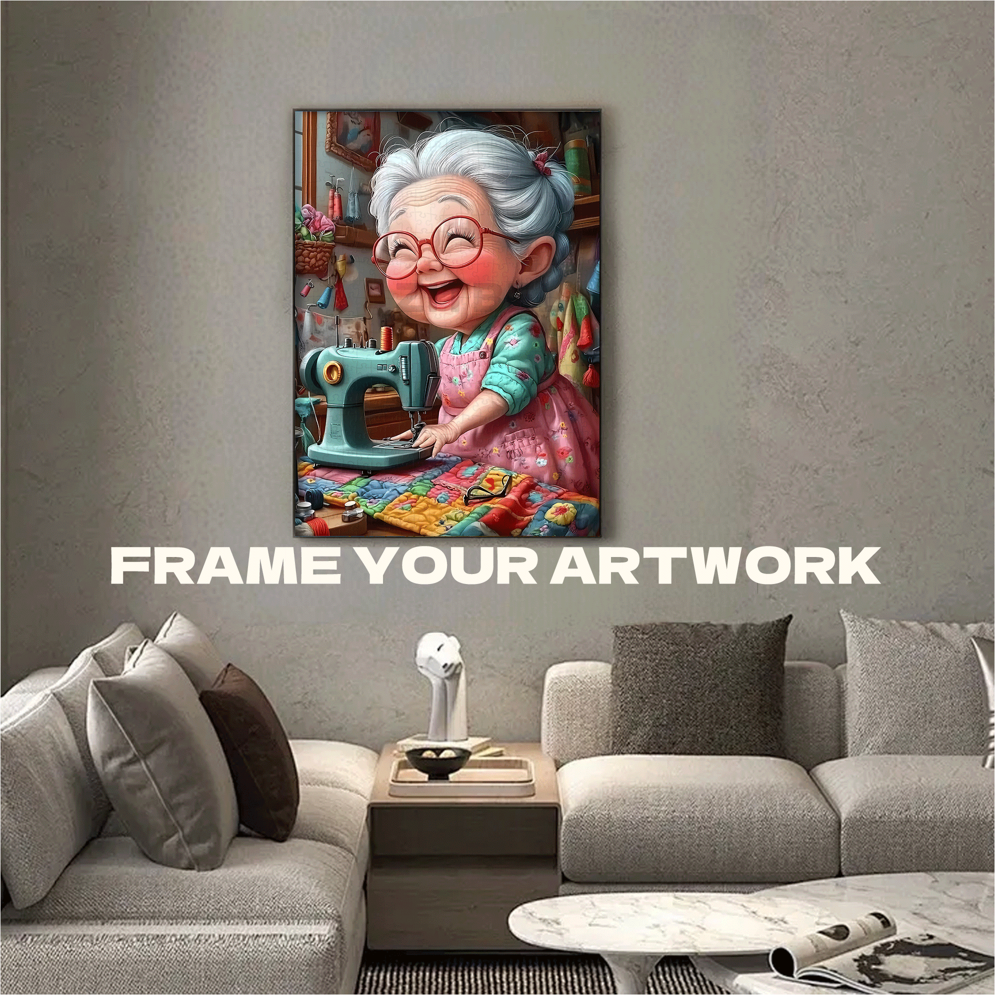 Sewing Grandmother 500pcs/1000pcs Jigsaw Puzzle, Scratch-Resistant, Interactive Family Game & Brain-Boosting DIY Decor, Perfect for Halloween, Christmas & New Year Gifts, Family Puzzle Game