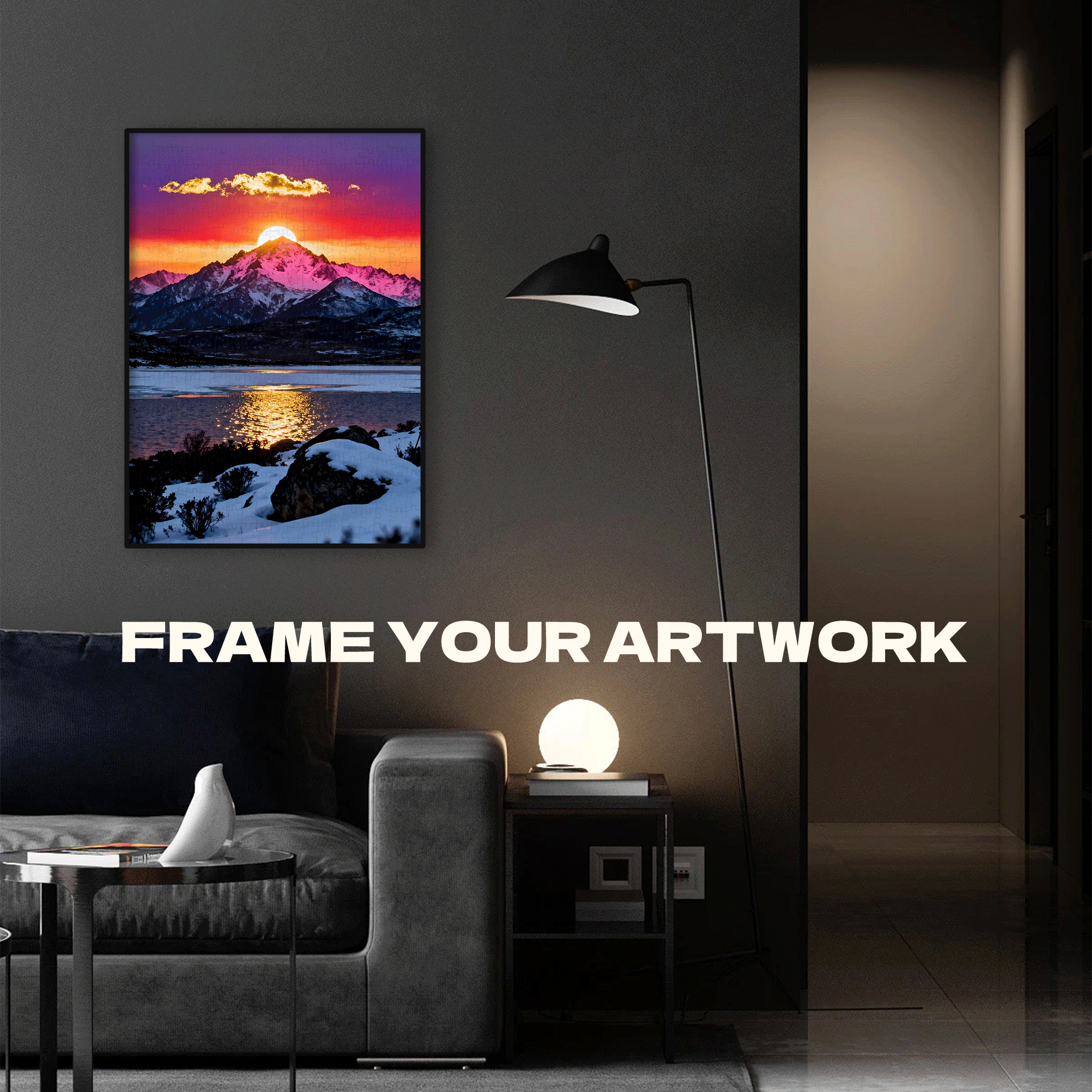 Snowy Mountain Sunset 500pcs/1000pcs Jigsaw Puzzle, Scratch-Resistant, Interactive Family Game & Brain-Boosting DIY Decor, Perfect for Halloween, Christmas & New Year Gifts, Family Puzzle Game