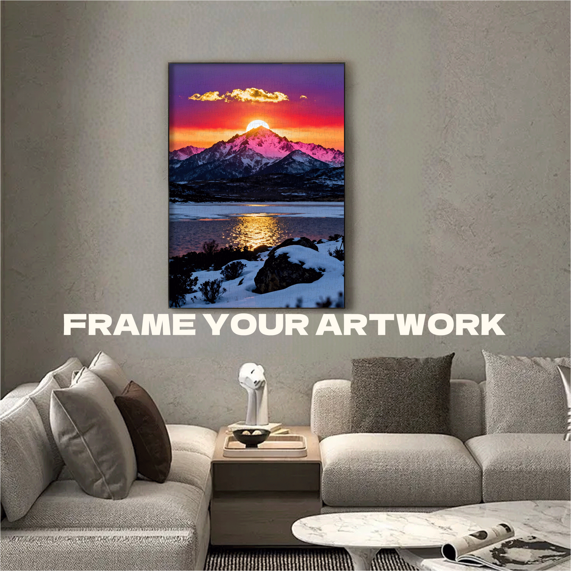 Snowy Mountain Sunset 500pcs/1000pcs Jigsaw Puzzle, Scratch-Resistant, Interactive Family Game & Brain-Boosting DIY Decor, Perfect for Halloween, Christmas & New Year Gifts, Family Puzzle Game