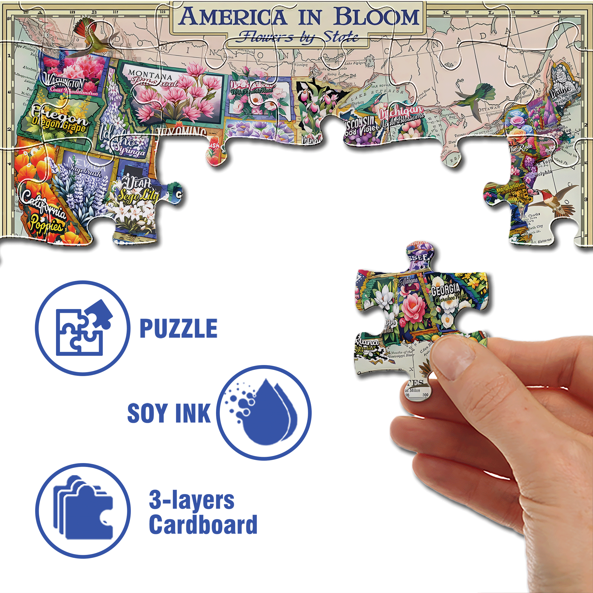 America In Bloom 500pcs/1000pcs Jigsaw Puzzle, Scratch-Resistant, Interactive Family Game & Brain-Boosting DIY Decor, Perfect for Halloween, Christmas & New Year Gifts, Family Puzzle Game