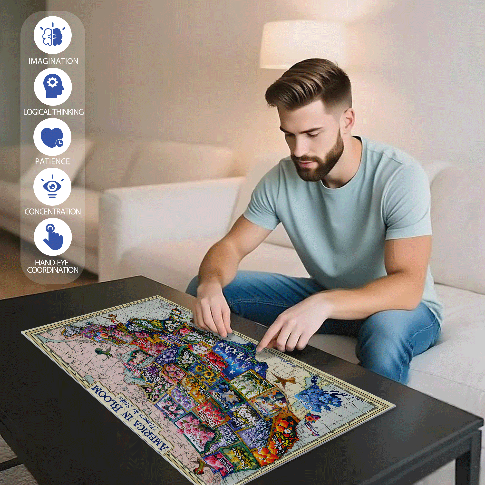 America In Bloom 500pcs/1000pcs Jigsaw Puzzle, Scratch-Resistant, Interactive Family Game & Brain-Boosting DIY Decor, Perfect for Halloween, Christmas & New Year Gifts, Family Puzzle Game