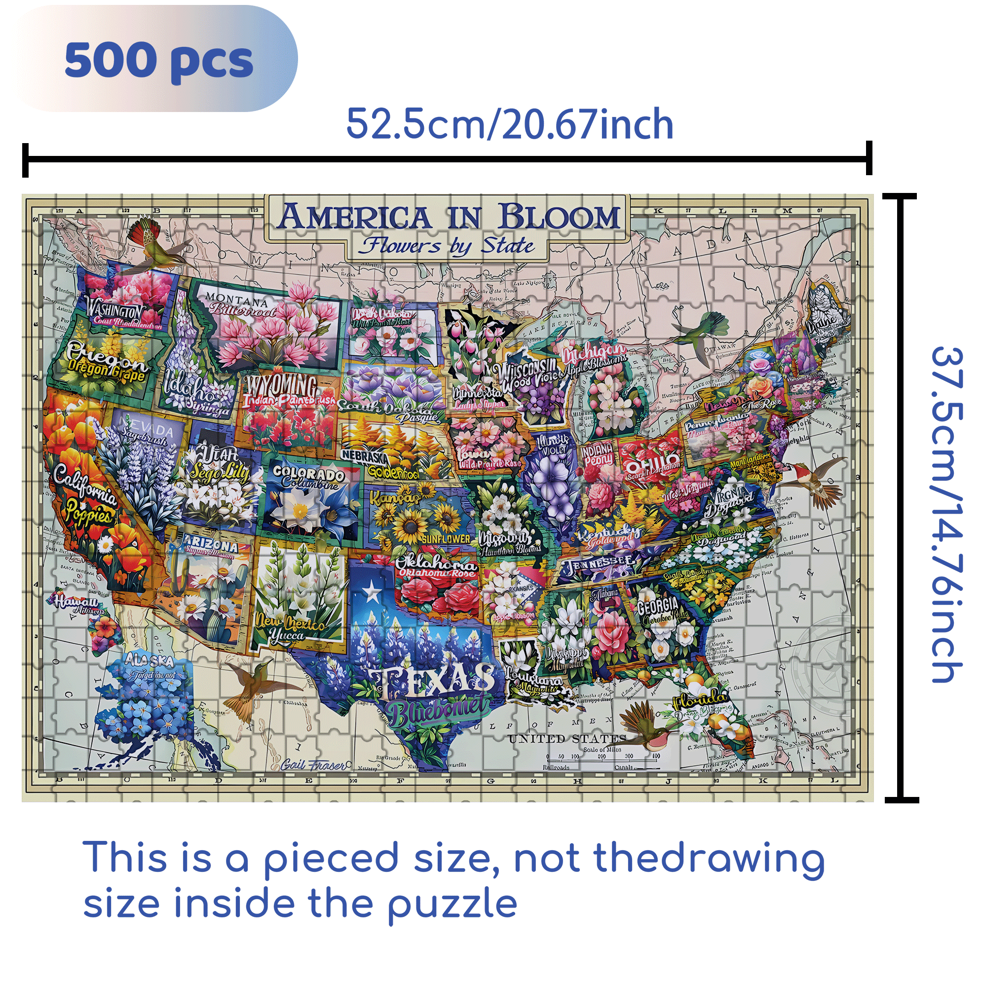America In Bloom 500pcs/1000pcs Jigsaw Puzzle, Scratch-Resistant, Interactive Family Game & Brain-Boosting DIY Decor, Perfect for Halloween, Christmas & New Year Gifts, Family Puzzle Game