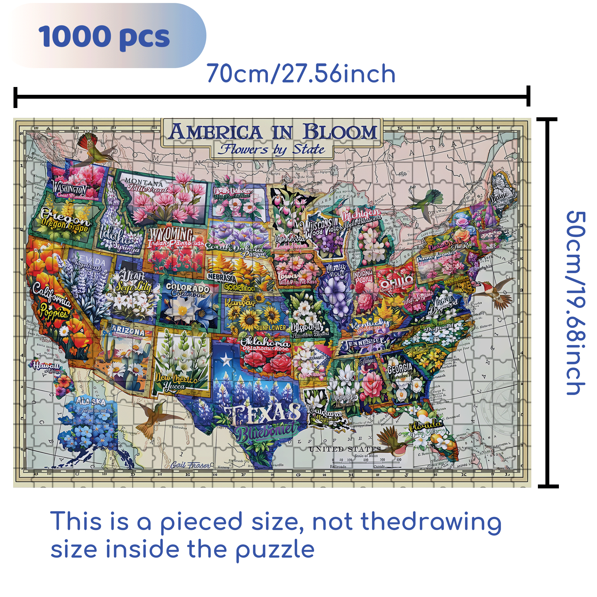 America In Bloom 500pcs/1000pcs Jigsaw Puzzle, Scratch-Resistant, Interactive Family Game & Brain-Boosting DIY Decor, Perfect for Halloween, Christmas & New Year Gifts, Family Puzzle Game