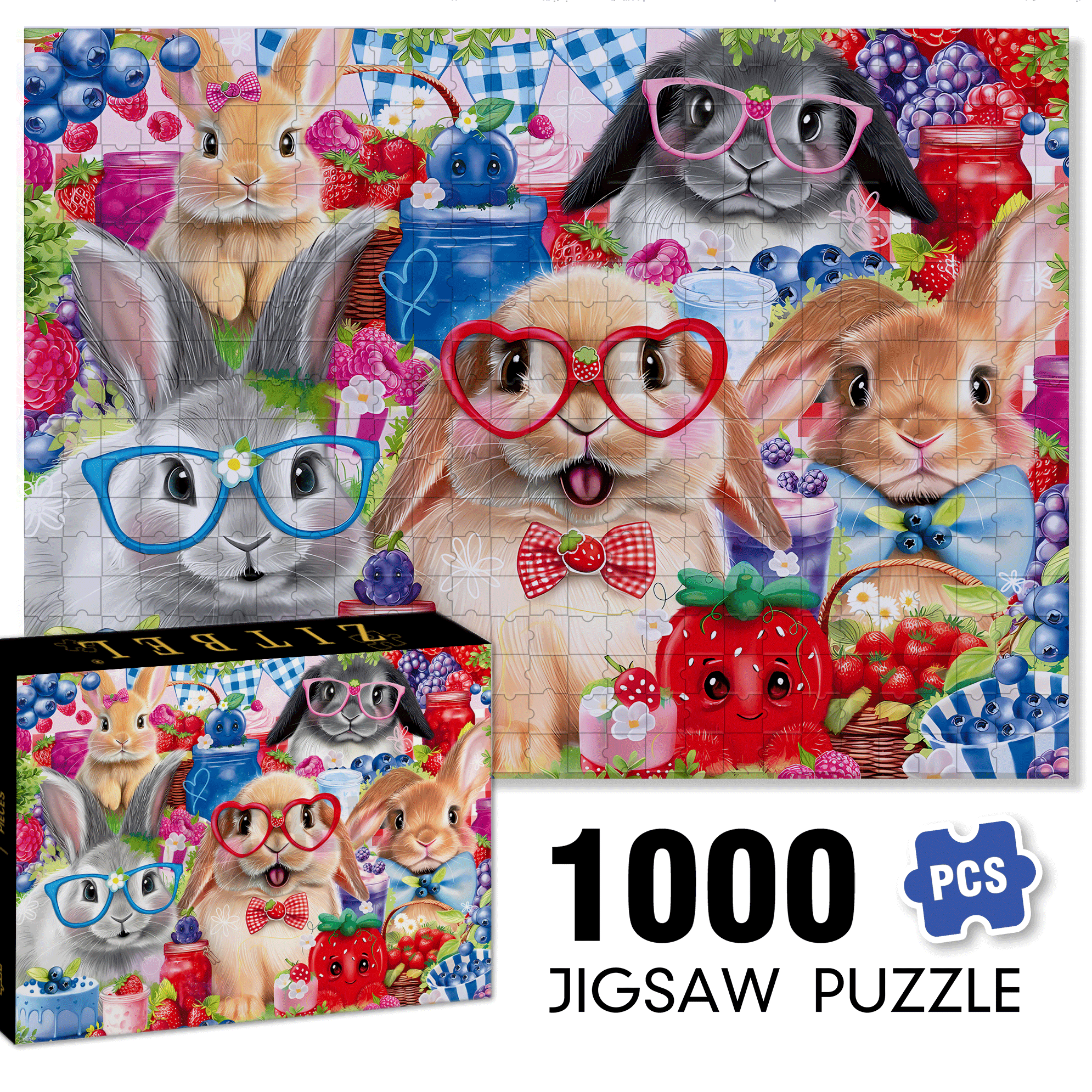 Bunnies and Berries 500pcs/1000pcs Jigsaw Puzzle, Scratch-Resistant, Interactive Family Game & Brain-Boosting DIY Decor, Perfect for Halloween, Christmas & New Year Gifts, Family Puzzle Game