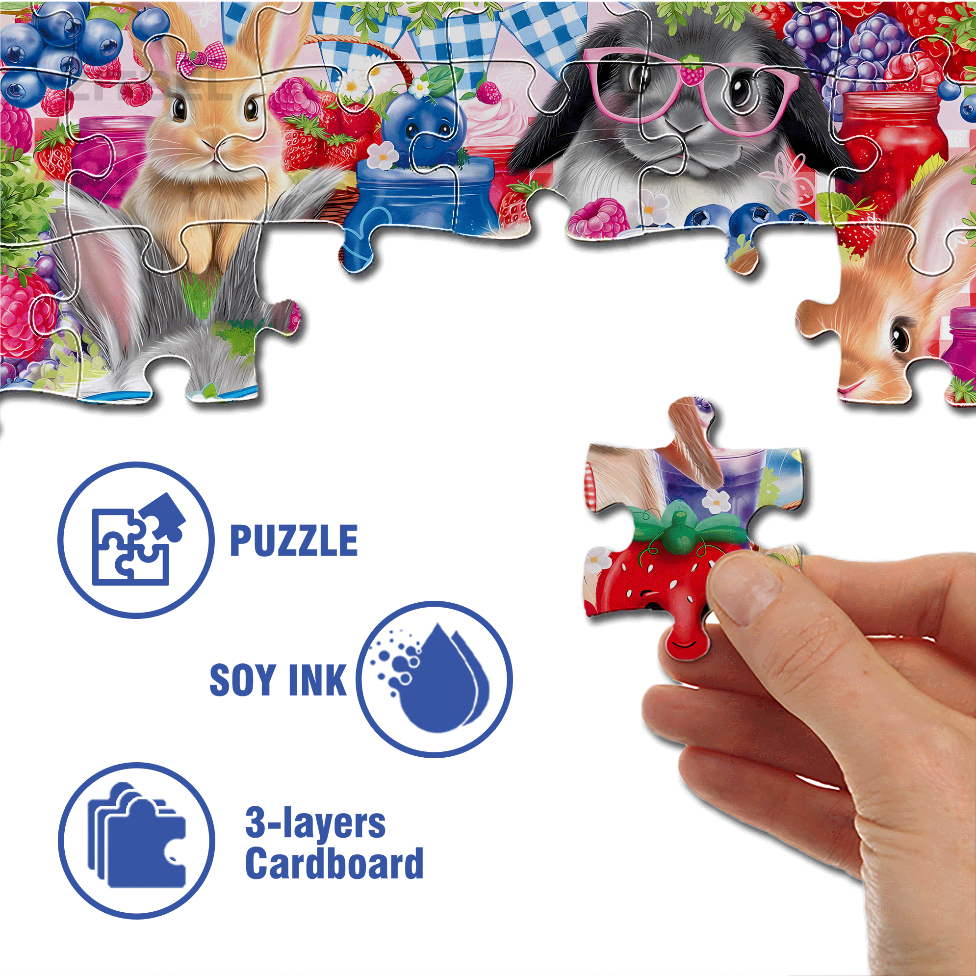Bunnies and Berries 500pcs/1000pcs Jigsaw Puzzle, Scratch-Resistant, Interactive Family Game & Brain-Boosting DIY Decor, Perfect for Halloween, Christmas & New Year Gifts, Family Puzzle Game