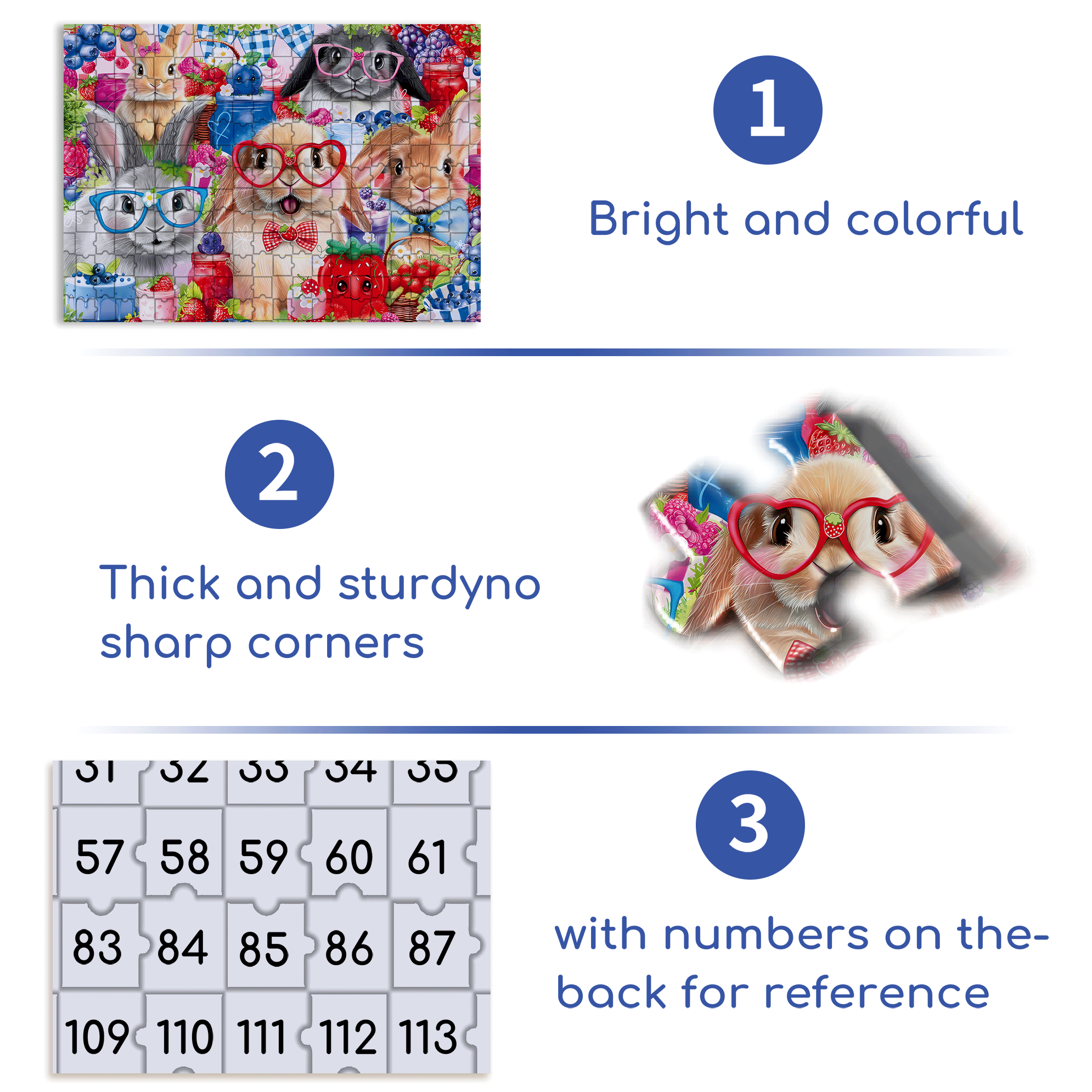 Bunnies and Berries 500pcs/1000pcs Jigsaw Puzzle, Scratch-Resistant, Interactive Family Game & Brain-Boosting DIY Decor, Perfect for Halloween, Christmas & New Year Gifts, Family Puzzle Game