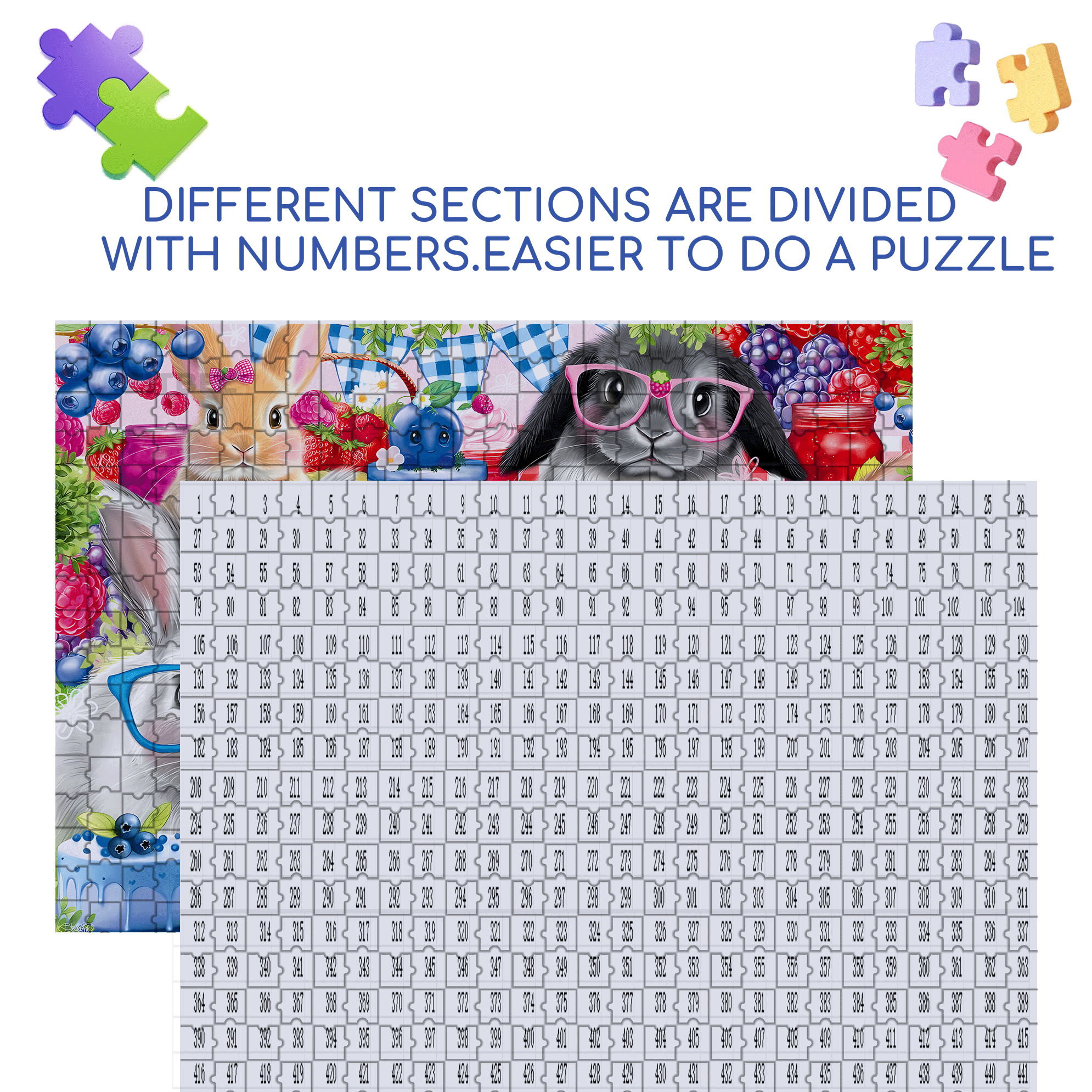 Bunnies and Berries 500pcs/1000pcs Jigsaw Puzzle, Scratch-Resistant, Interactive Family Game & Brain-Boosting DIY Decor, Perfect for Halloween, Christmas & New Year Gifts, Family Puzzle Game