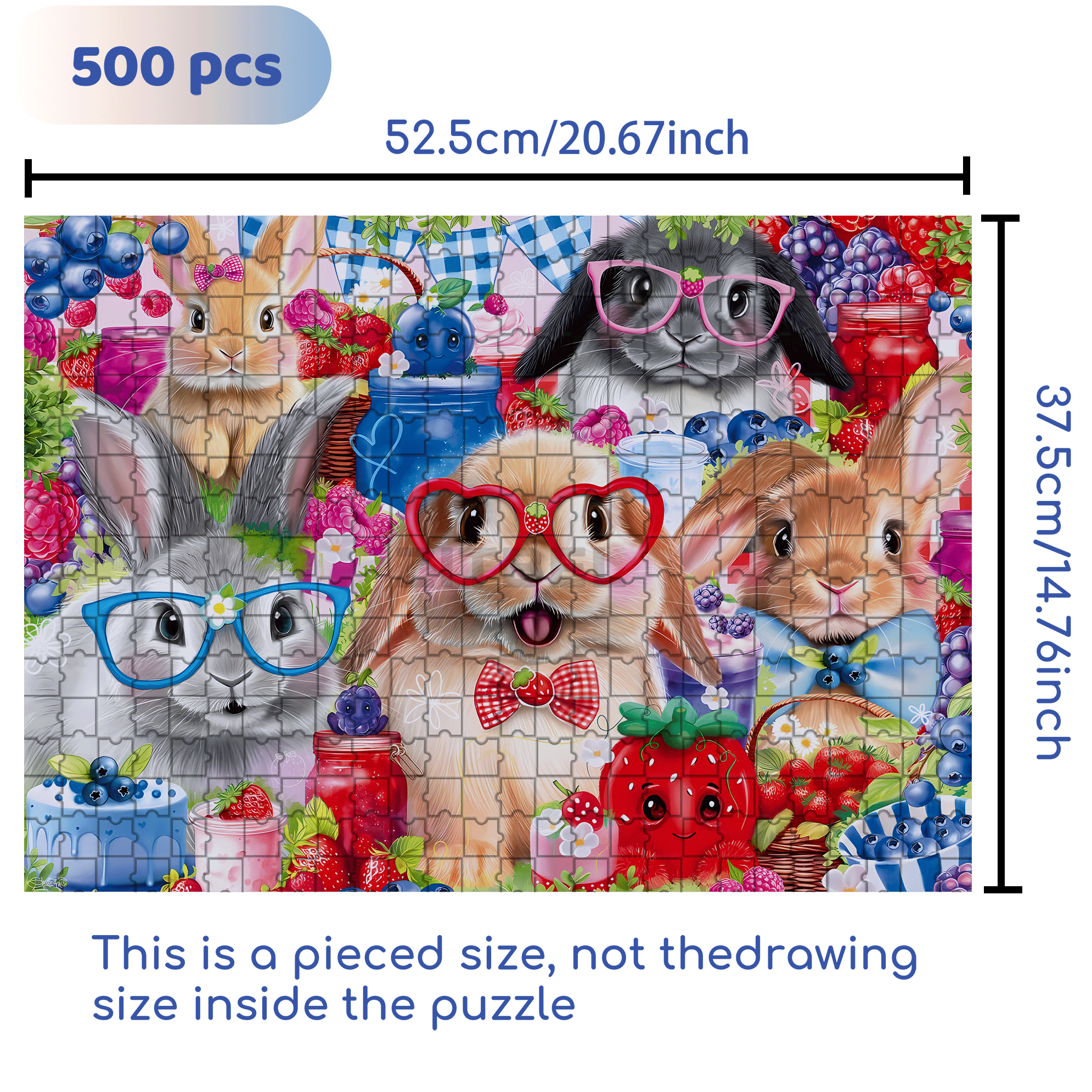 Bunnies and Berries 500pcs/1000pcs Jigsaw Puzzle, Scratch-Resistant, Interactive Family Game & Brain-Boosting DIY Decor, Perfect for Halloween, Christmas & New Year Gifts, Family Puzzle Game