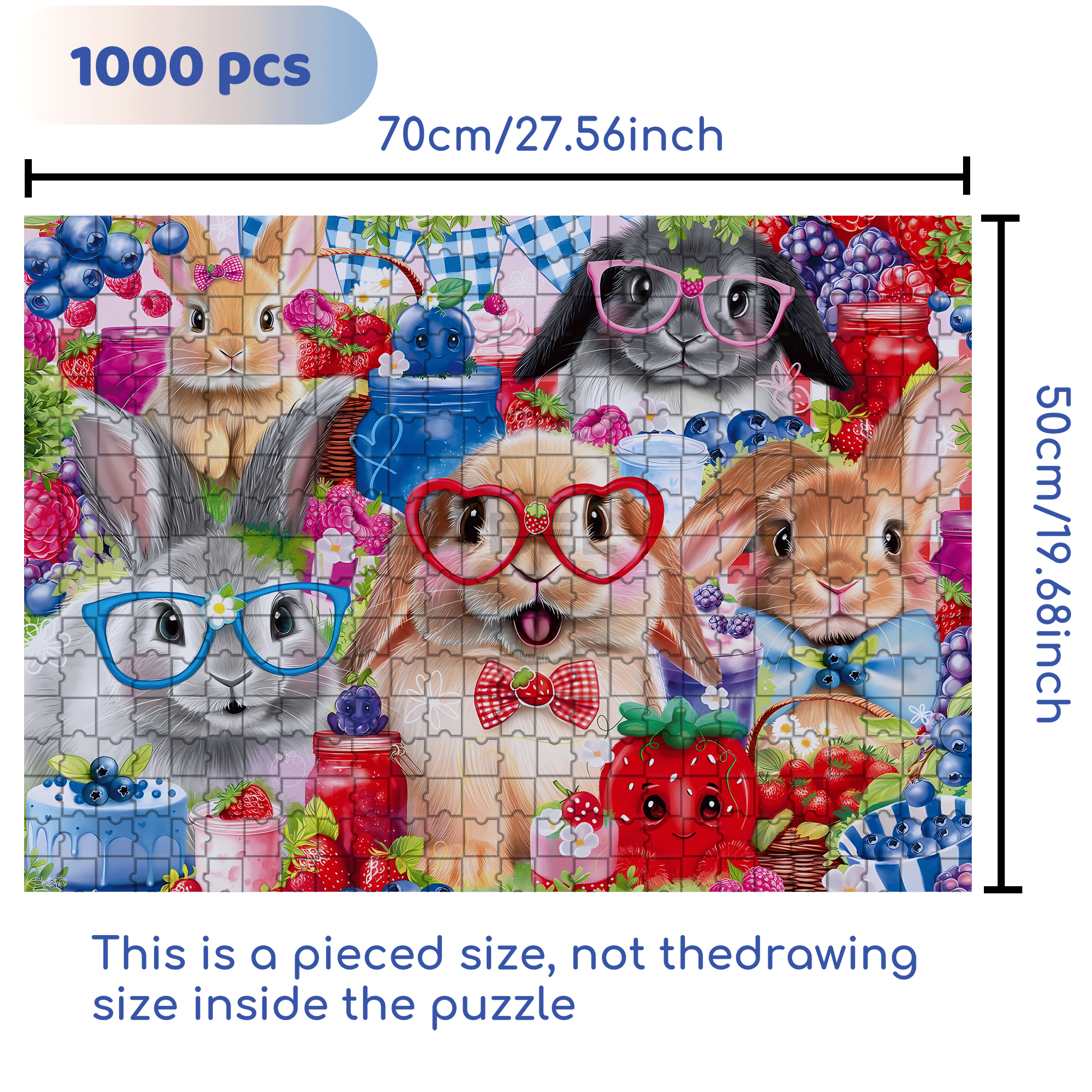 Bunnies and Berries 500pcs/1000pcs Jigsaw Puzzle, Scratch-Resistant, Interactive Family Game & Brain-Boosting DIY Decor, Perfect for Halloween, Christmas & New Year Gifts, Family Puzzle Game