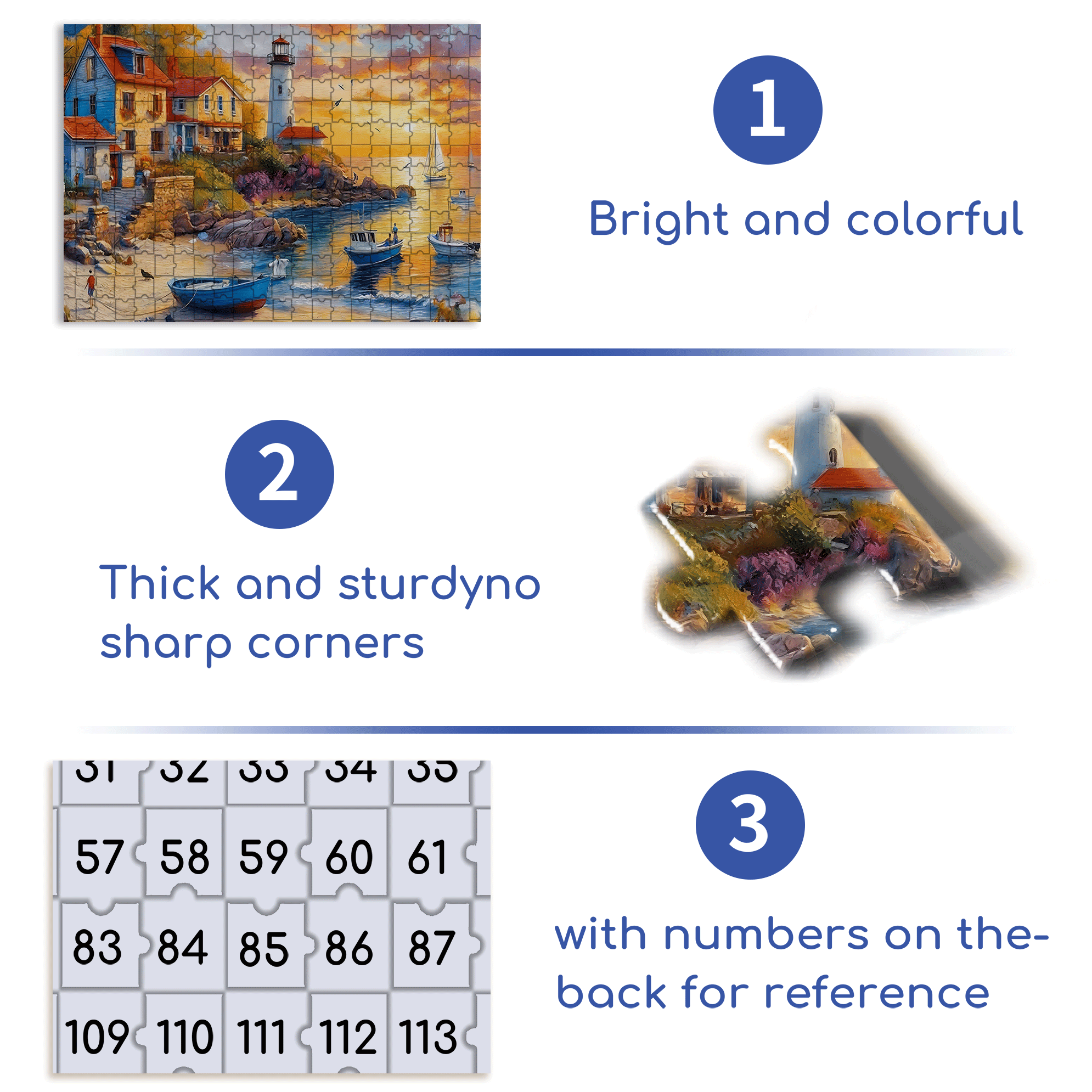 Coastal Town Beach Painting with Lighthouse 500pcs/1000pcs Jigsaw Puzzle, Scratch-Resistant, Interactive Family Game & Brain-Boosting DIY Decor, Perfect for Halloween, Christmas & New Year Gifts, Family Puzzle Game