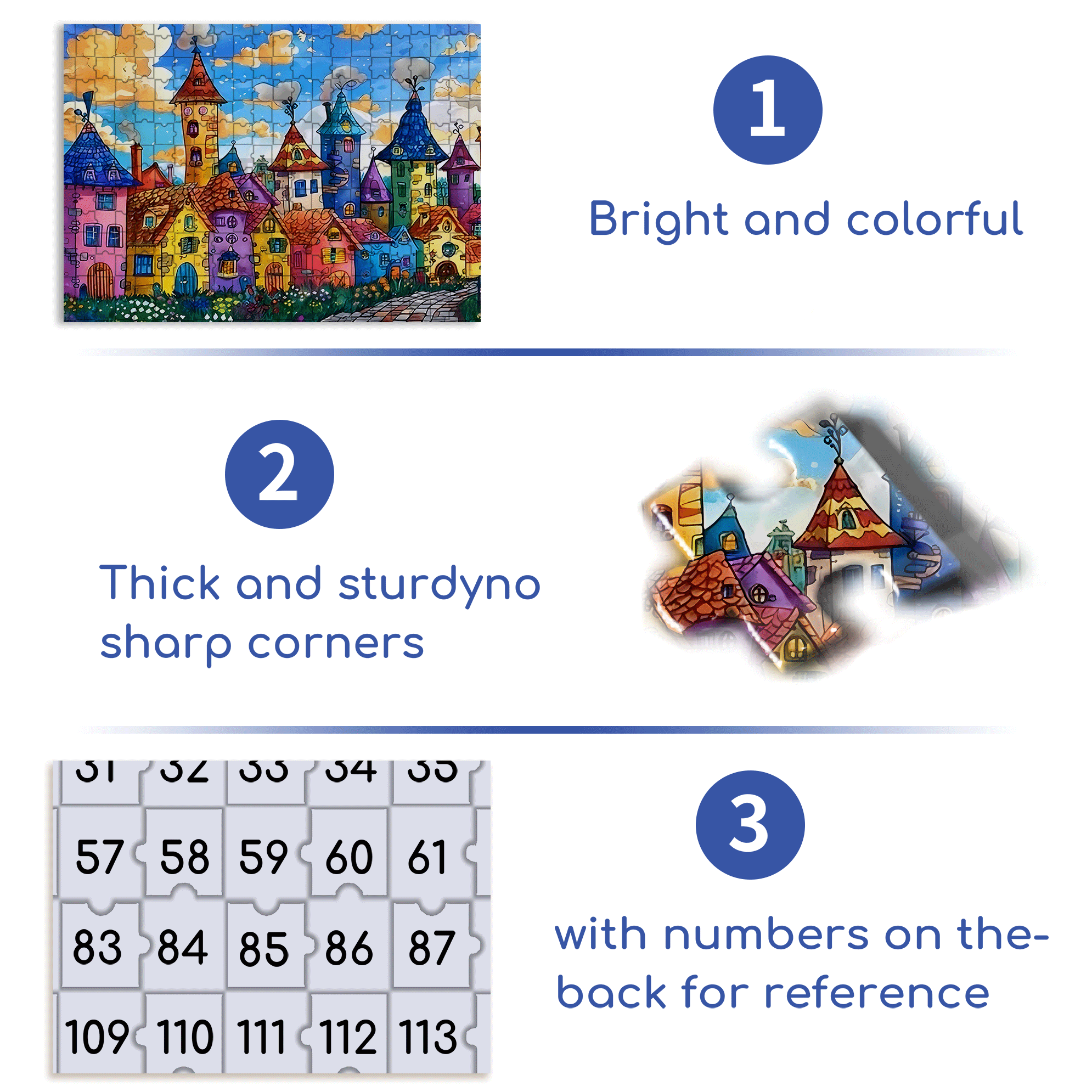 Colorful Houses & Cloudy Sky 500pcs/1000pcs Jigsaw Puzzle, Scratch-Resistant, Interactive Family Game & Brain-Boosting DIY Decor, Perfect for Halloween, Christmas & New Year Gifts, Family Puzzle Game