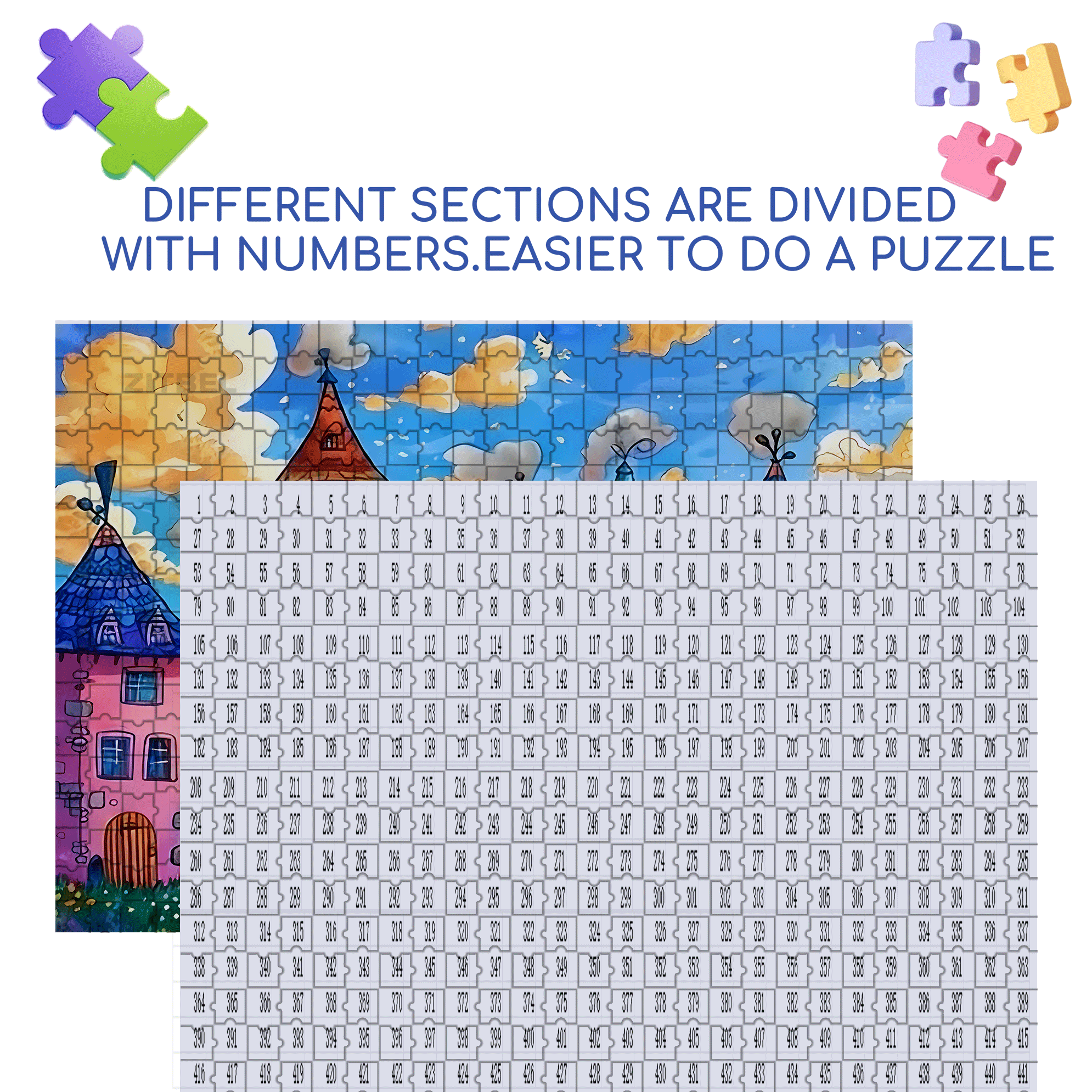Colorful Houses & Cloudy Sky 500pcs/1000pcs Jigsaw Puzzle, Scratch-Resistant, Interactive Family Game & Brain-Boosting DIY Decor, Perfect for Halloween, Christmas & New Year Gifts, Family Puzzle Game