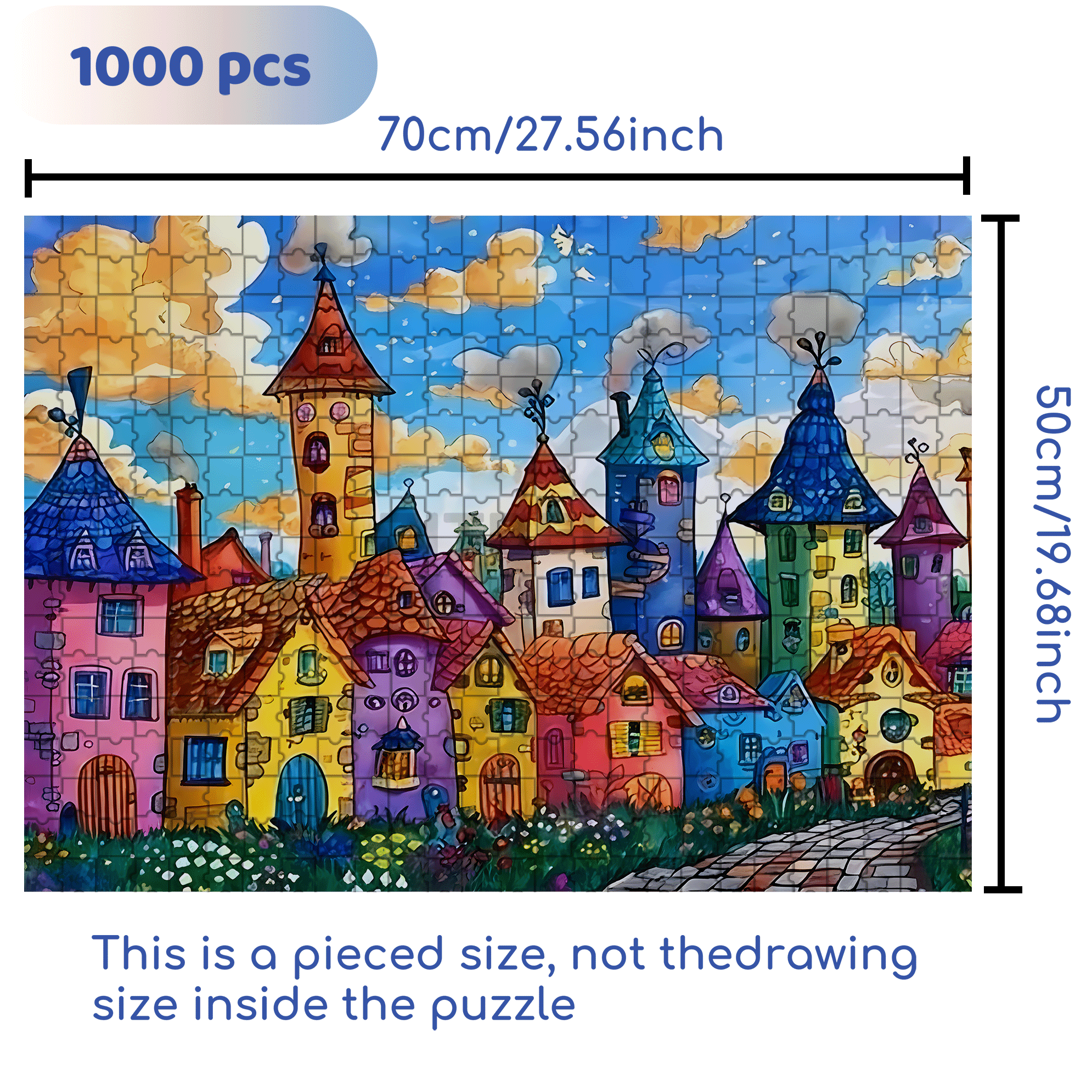 Colorful Houses & Cloudy Sky 500pcs/1000pcs Jigsaw Puzzle, Scratch-Resistant, Interactive Family Game & Brain-Boosting DIY Decor, Perfect for Halloween, Christmas & New Year Gifts, Family Puzzle Game