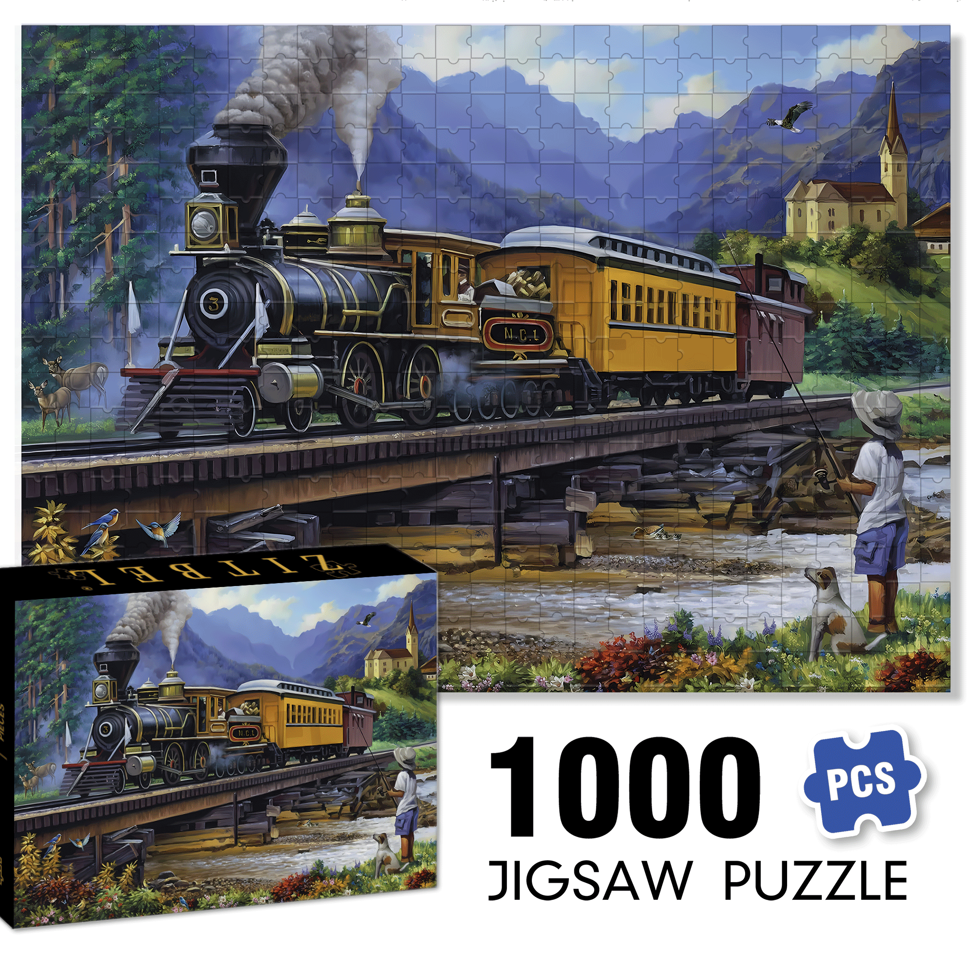 Countryside Vintage Train 500pcs/1000pcs Jigsaw Puzzle, Scratch-Resistant, Interactive Family Game & Brain-Boosting DIY Decor, Perfect for Halloween, Christmas & New Year Gifts, Family Puzzle Game