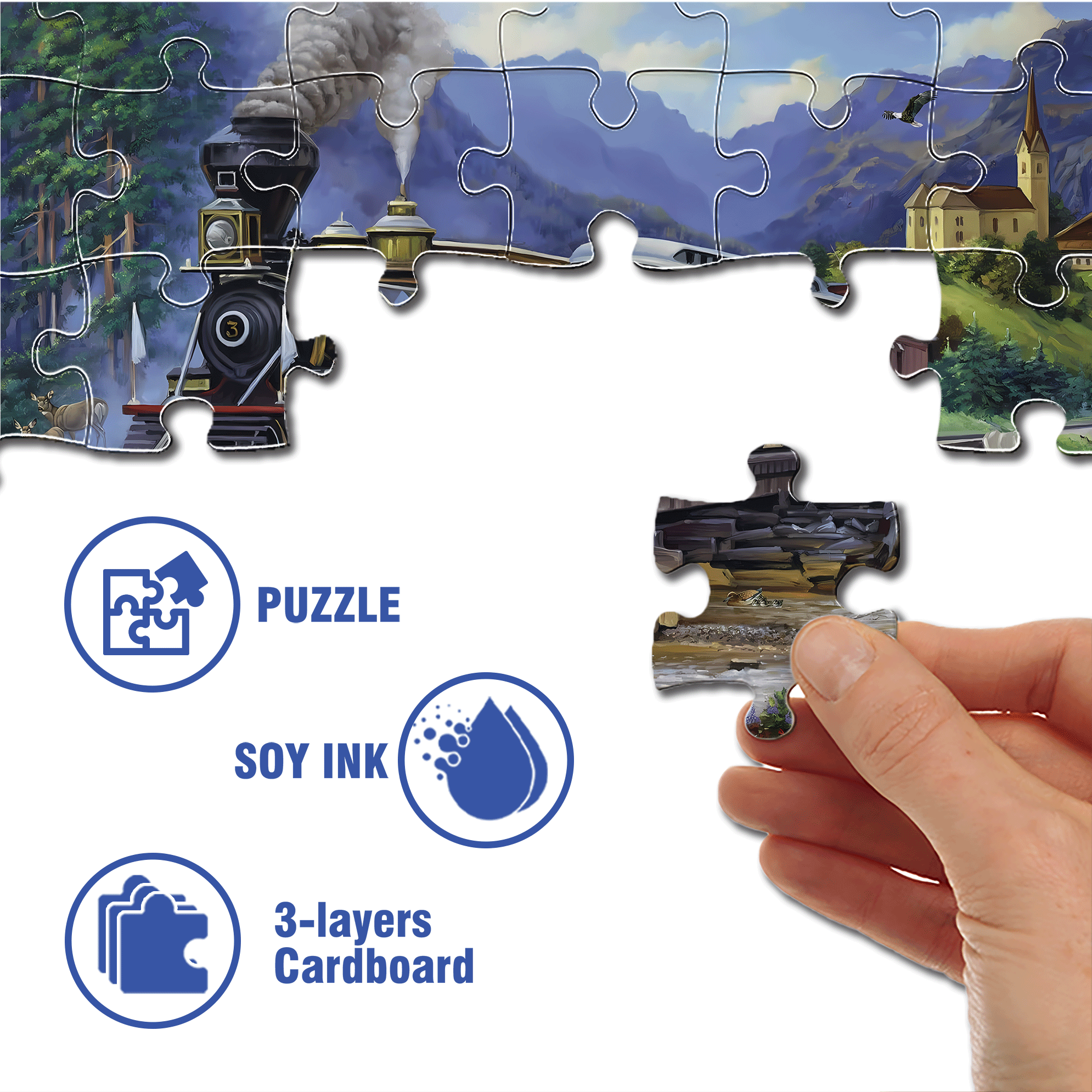 Countryside Vintage Train 500pcs/1000pcs Jigsaw Puzzle, Scratch-Resistant, Interactive Family Game & Brain-Boosting DIY Decor, Perfect for Halloween, Christmas & New Year Gifts, Family Puzzle Game