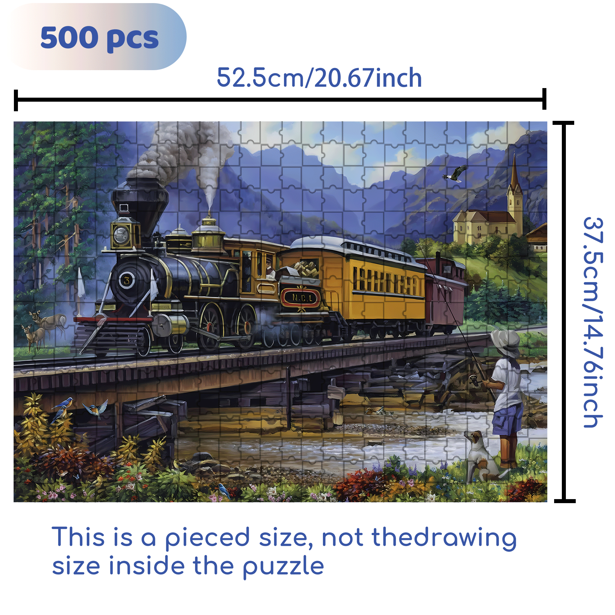 Countryside Vintage Train 500pcs/1000pcs Jigsaw Puzzle, Scratch-Resistant, Interactive Family Game & Brain-Boosting DIY Decor, Perfect for Halloween, Christmas & New Year Gifts, Family Puzzle Game