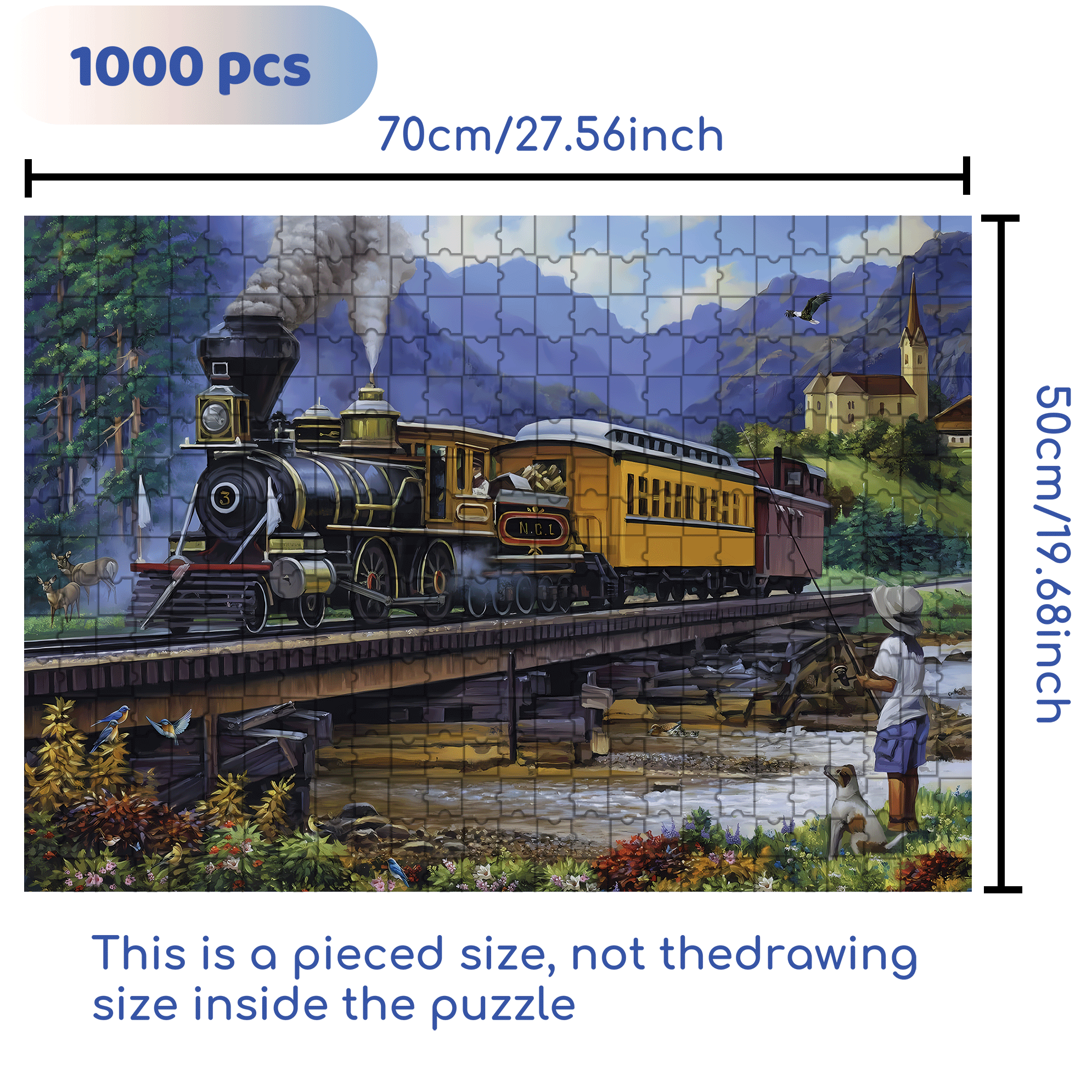 Countryside Vintage Train 500pcs/1000pcs Jigsaw Puzzle, Scratch-Resistant, Interactive Family Game & Brain-Boosting DIY Decor, Perfect for Halloween, Christmas & New Year Gifts, Family Puzzle Game