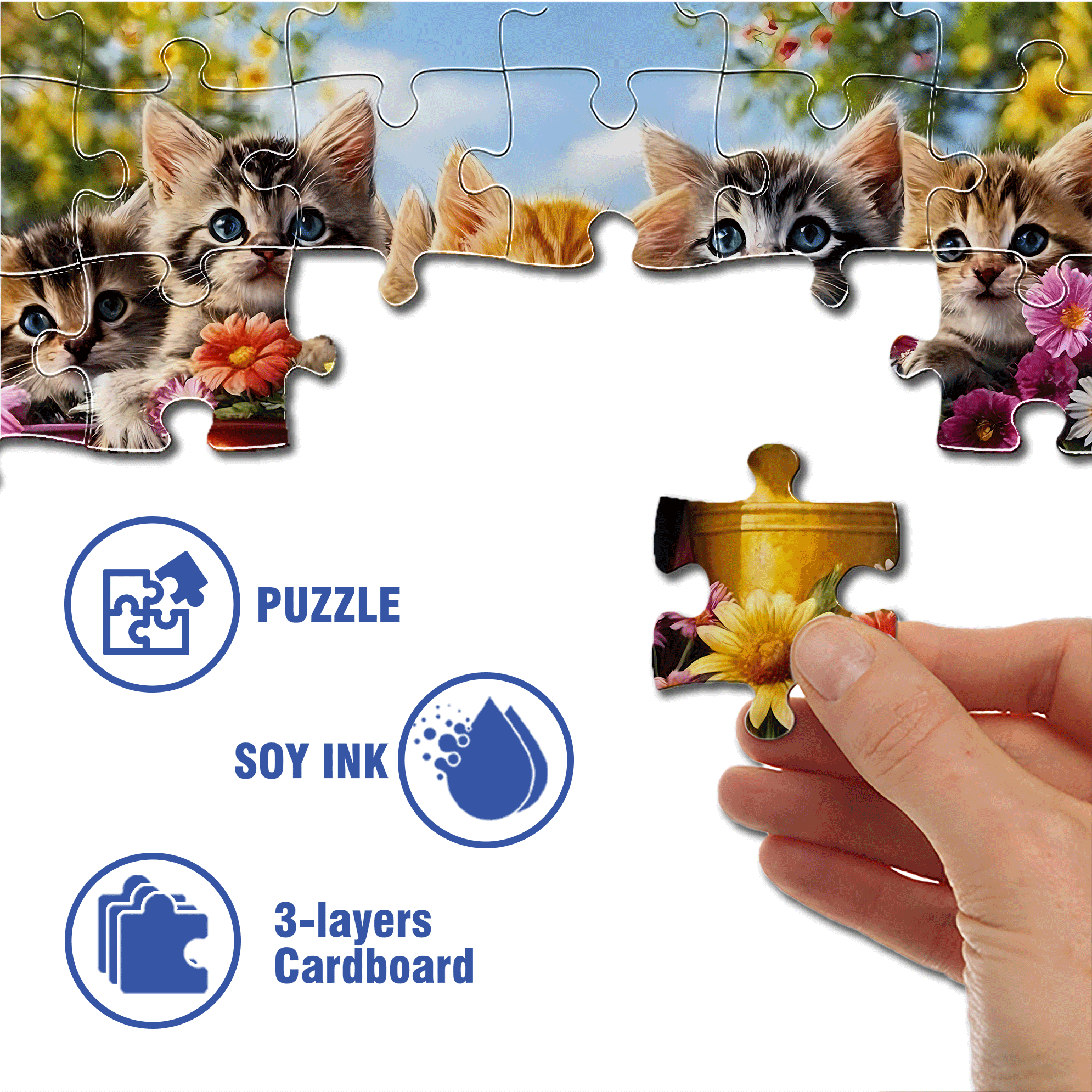 Cute Kitten & Flower Pot 500pcs/1000pcs Jigsaw Puzzle, Scratch-Resistant, Interactive Family Game & Brain-Boosting DIY Decor, Perfect for Halloween, Christmas & New Year Gifts, Family Puzzle Game