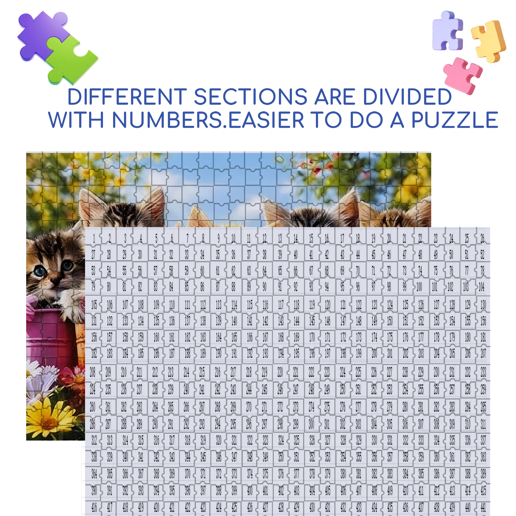 Cute Kitten & Flower Pot 500pcs/1000pcs Jigsaw Puzzle, Scratch-Resistant, Interactive Family Game & Brain-Boosting DIY Decor, Perfect for Halloween, Christmas & New Year Gifts, Family Puzzle Game