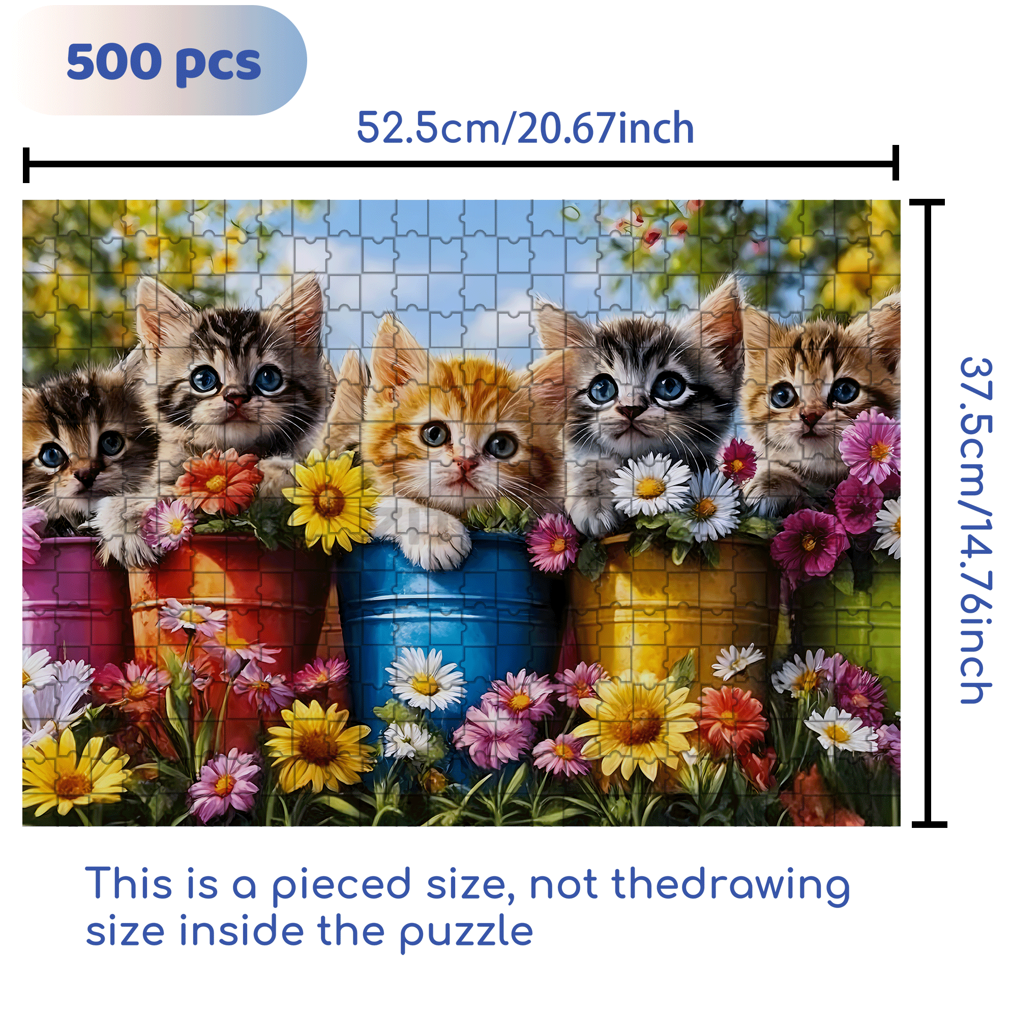 Cute Kitten & Flower Pot 500pcs/1000pcs Jigsaw Puzzle, Scratch-Resistant, Interactive Family Game & Brain-Boosting DIY Decor, Perfect for Halloween, Christmas & New Year Gifts, Family Puzzle Game