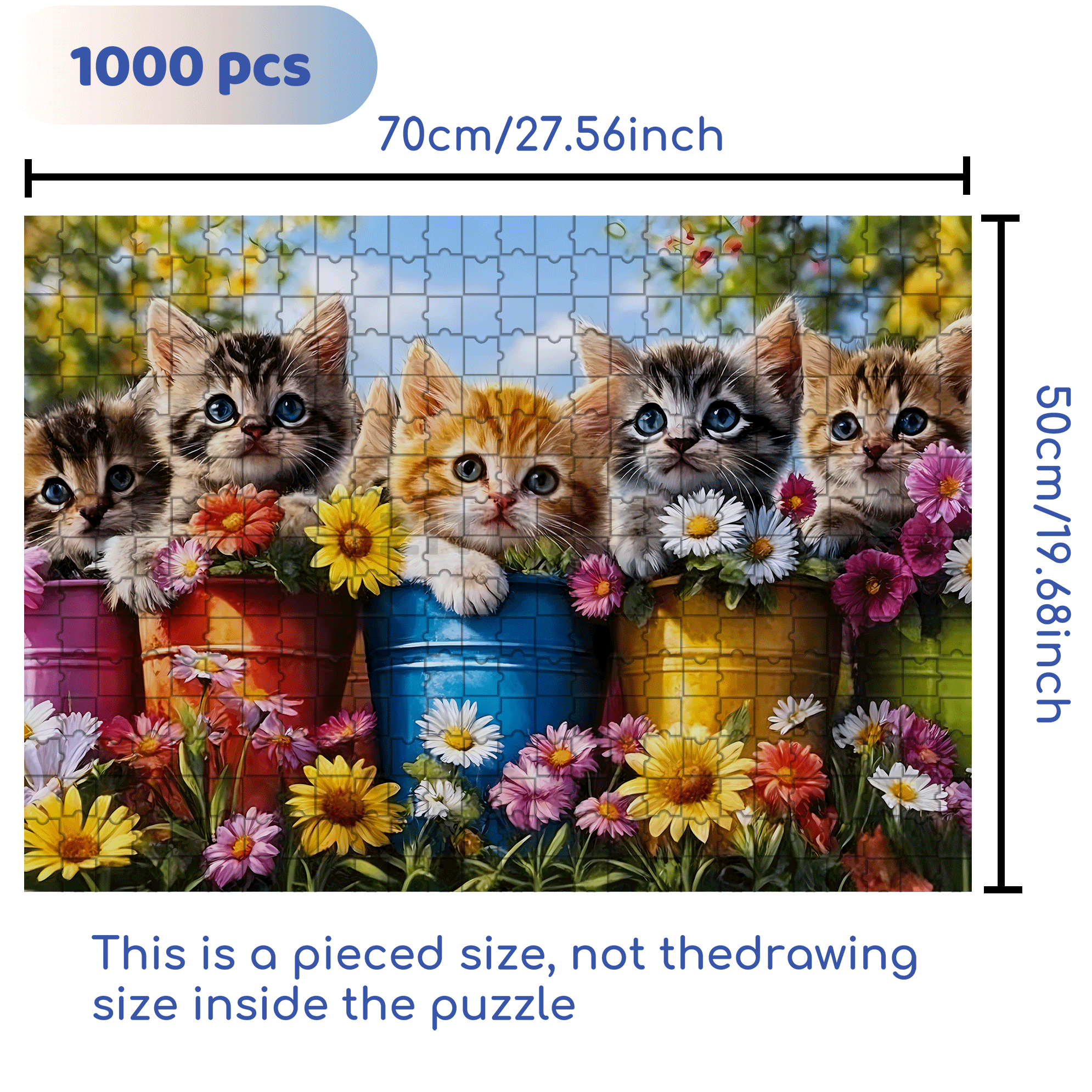 Cute Kitten & Flower Pot 500pcs/1000pcs Jigsaw Puzzle, Scratch-Resistant, Interactive Family Game & Brain-Boosting DIY Decor, Perfect for Halloween, Christmas & New Year Gifts, Family Puzzle Game