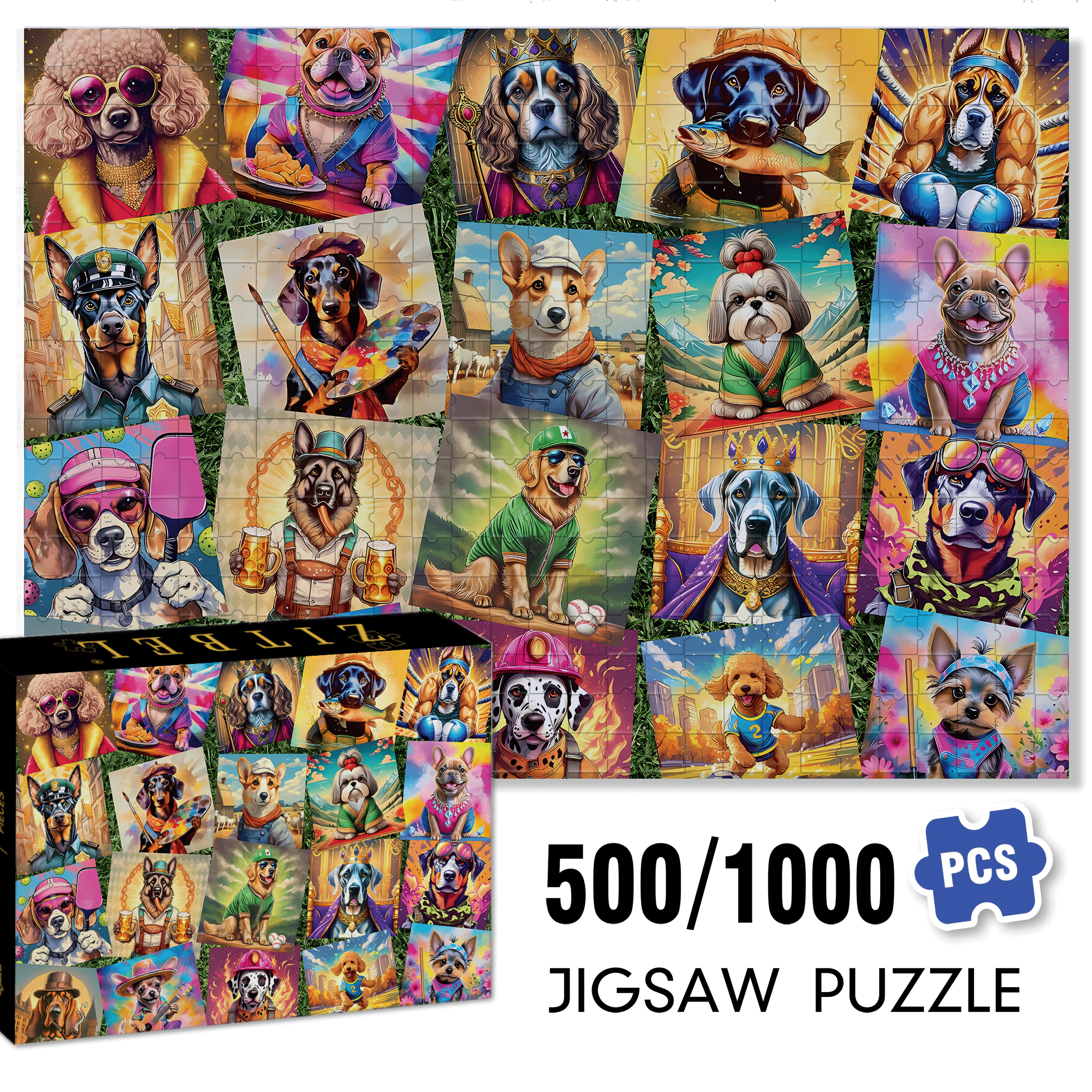 Dog Costume Show 500pcs/1000pcs Jigsaw Puzzle, Scratch-Resistant, Interactive Family Game & Brain-Boosting DIY Decor, Perfect for Halloween, Christmas & New Year Gifts, Family Puzzle Game
