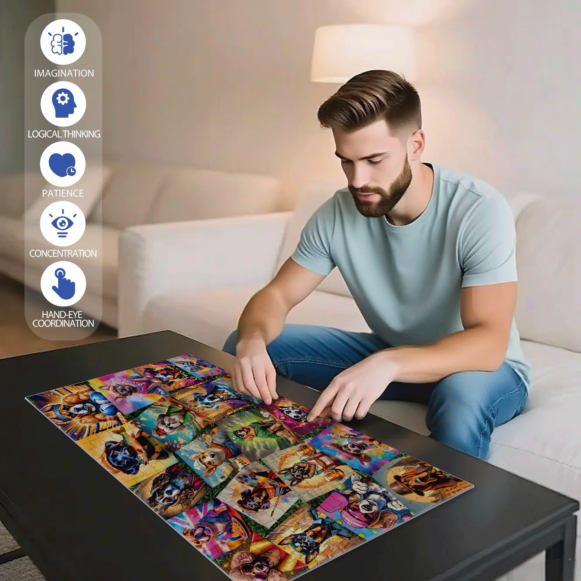 Dog Costume Show 500pcs/1000pcs Jigsaw Puzzle, Scratch-Resistant, Interactive Family Game & Brain-Boosting DIY Decor, Perfect for Halloween, Christmas & New Year Gifts, Family Puzzle Game