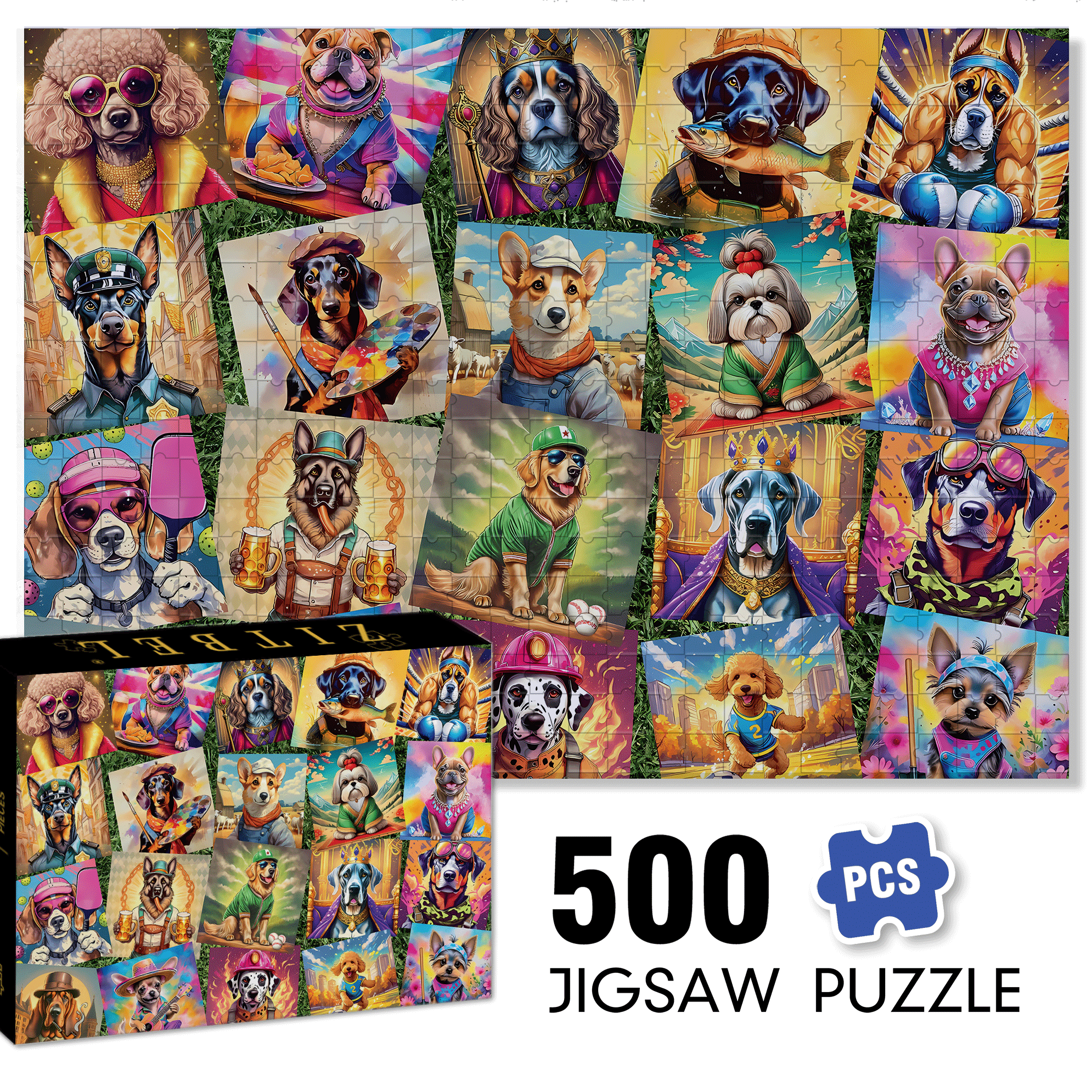 Dog Costume Show 500pcs/1000pcs Jigsaw Puzzle, Scratch-Resistant, Interactive Family Game & Brain-Boosting DIY Decor, Perfect for Halloween, Christmas & New Year Gifts, Family Puzzle Game