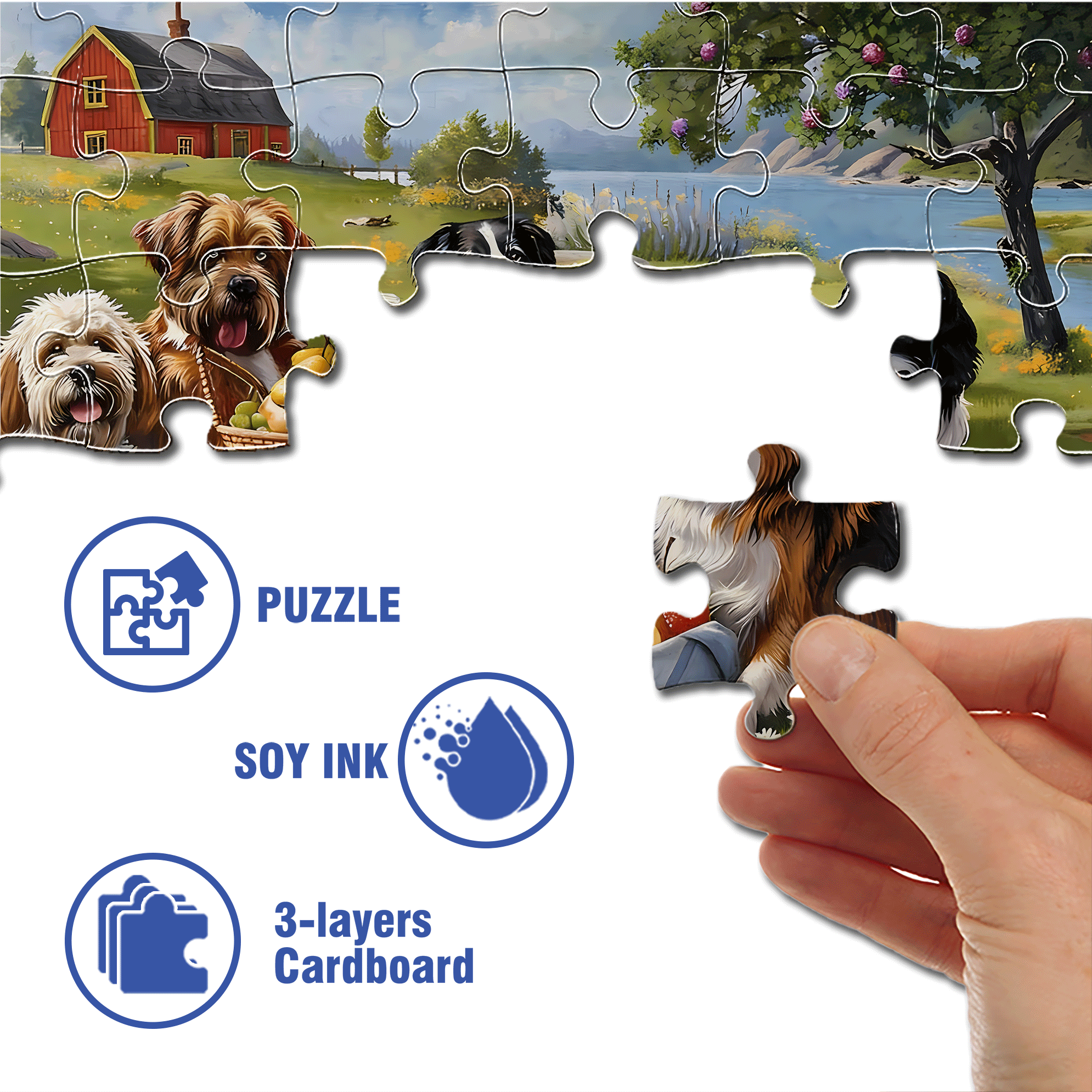 Dog's Picnic 500pcs/1000pcs Jigsaw Puzzle, Scratch-Resistant, Interactive Family Game & Brain-Boosting DIY Decor, Perfect for Halloween, Christmas & New Year Gifts, Family Puzzle Game
