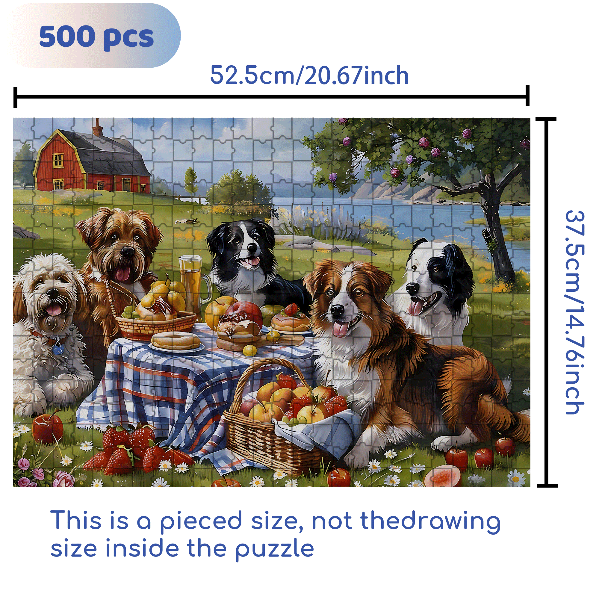 Dog's Picnic 500pcs/1000pcs Jigsaw Puzzle, Scratch-Resistant, Interactive Family Game & Brain-Boosting DIY Decor, Perfect for Halloween, Christmas & New Year Gifts, Family Puzzle Game