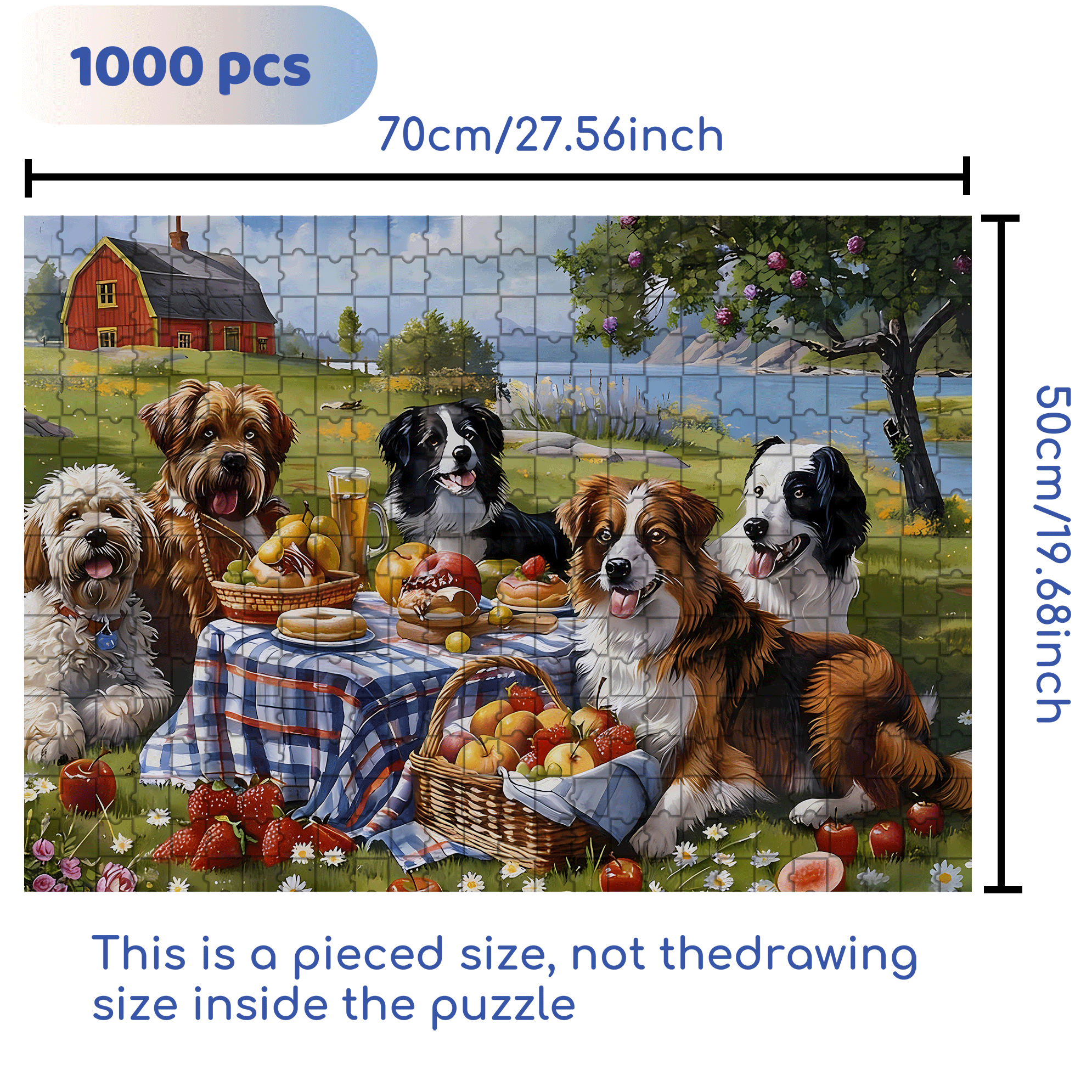 Dog's Picnic 500pcs/1000pcs Jigsaw Puzzle, Scratch-Resistant, Interactive Family Game & Brain-Boosting DIY Decor, Perfect for Halloween, Christmas & New Year Gifts, Family Puzzle Game