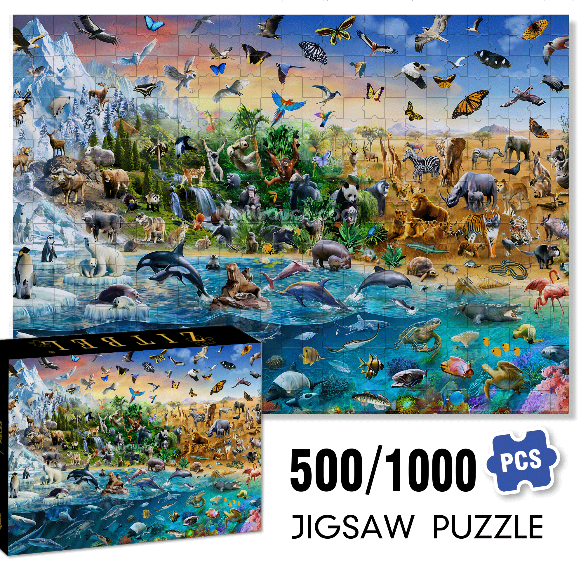 Endangered Species Kids Animal Wallpaper 500pcs/1000pcs Jigsaw Puzzle, Scratch-Resistant, Interactive Family Game & Brain-Boosting DIY Decor, Perfect for Halloween, Christmas & New Year Gifts, Family Puzzle Game