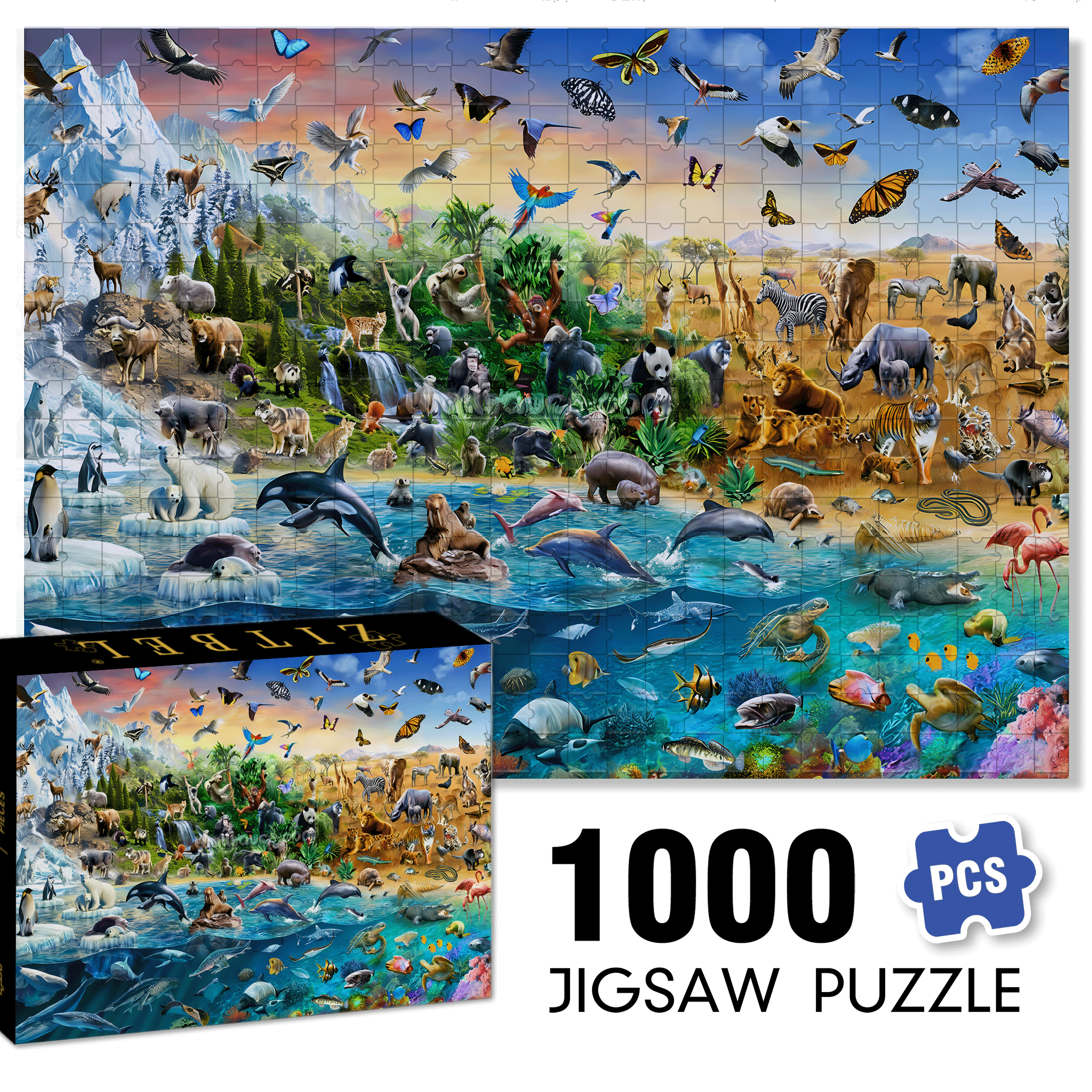 Endangered Species Kids Animal Wallpaper 500pcs/1000pcs Jigsaw Puzzle, Scratch-Resistant, Interactive Family Game & Brain-Boosting DIY Decor, Perfect for Halloween, Christmas & New Year Gifts, Family Puzzle Game