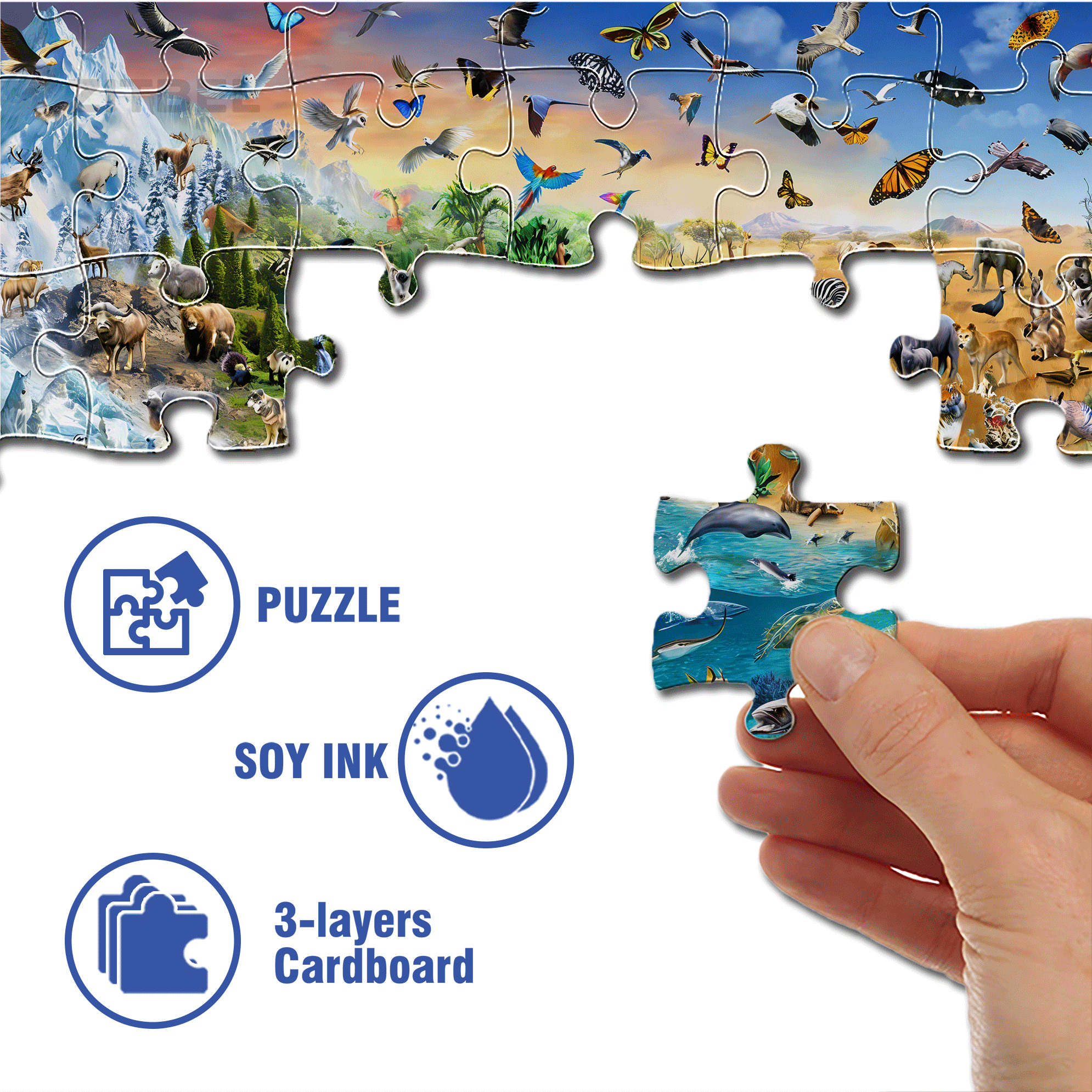 Endangered Species Kids Animal Wallpaper 500pcs/1000pcs Jigsaw Puzzle, Scratch-Resistant, Interactive Family Game & Brain-Boosting DIY Decor, Perfect for Halloween, Christmas & New Year Gifts, Family Puzzle Game