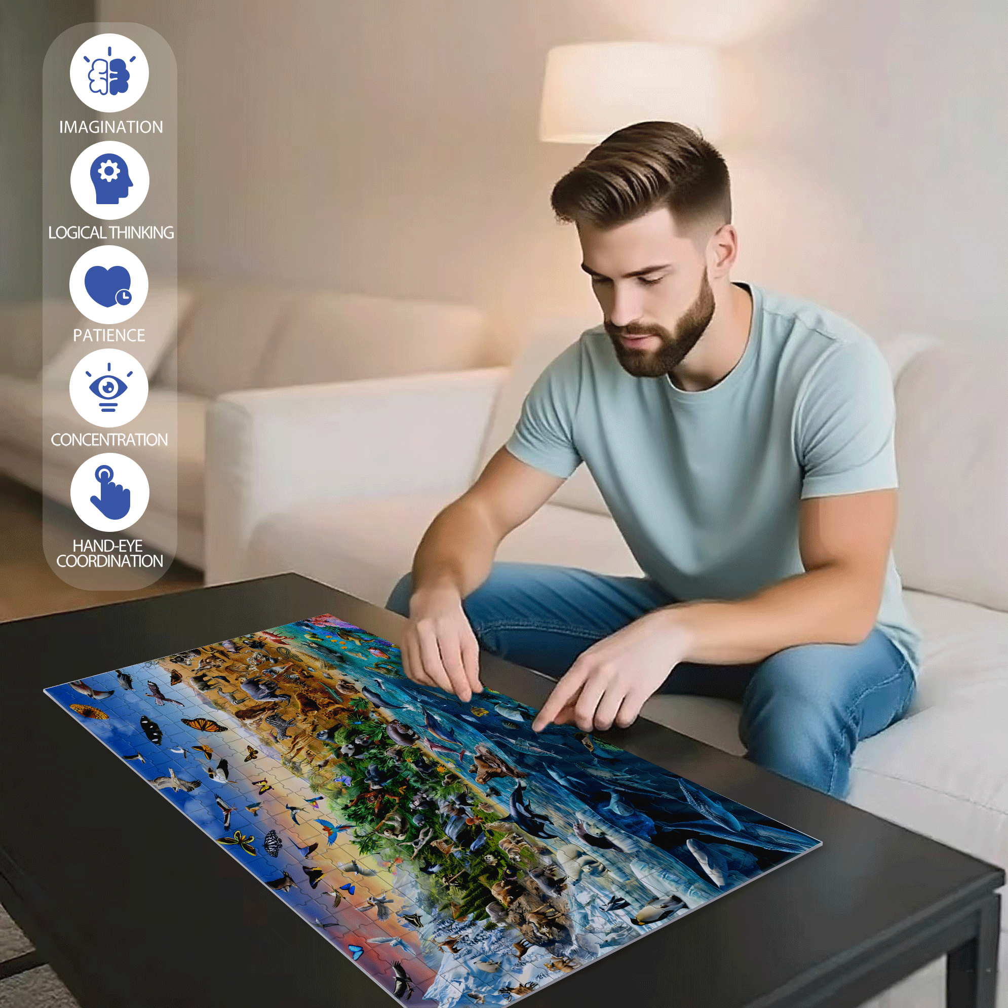 Endangered Species Kids Animal Wallpaper 500pcs/1000pcs Jigsaw Puzzle, Scratch-Resistant, Interactive Family Game & Brain-Boosting DIY Decor, Perfect for Halloween, Christmas & New Year Gifts, Family Puzzle Game