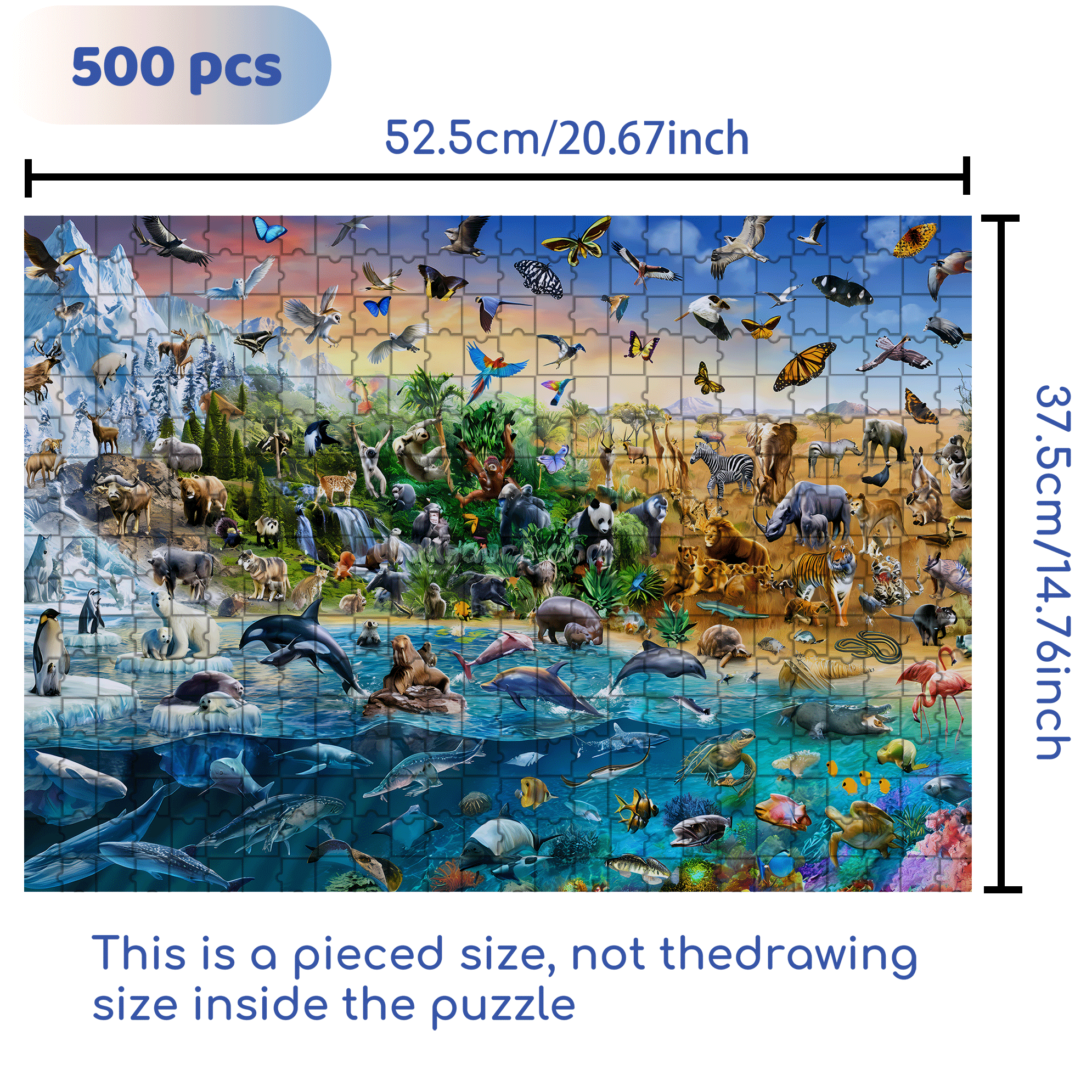 Endangered Species Kids Animal Wallpaper 500pcs/1000pcs Jigsaw Puzzle, Scratch-Resistant, Interactive Family Game & Brain-Boosting DIY Decor, Perfect for Halloween, Christmas & New Year Gifts, Family Puzzle Game